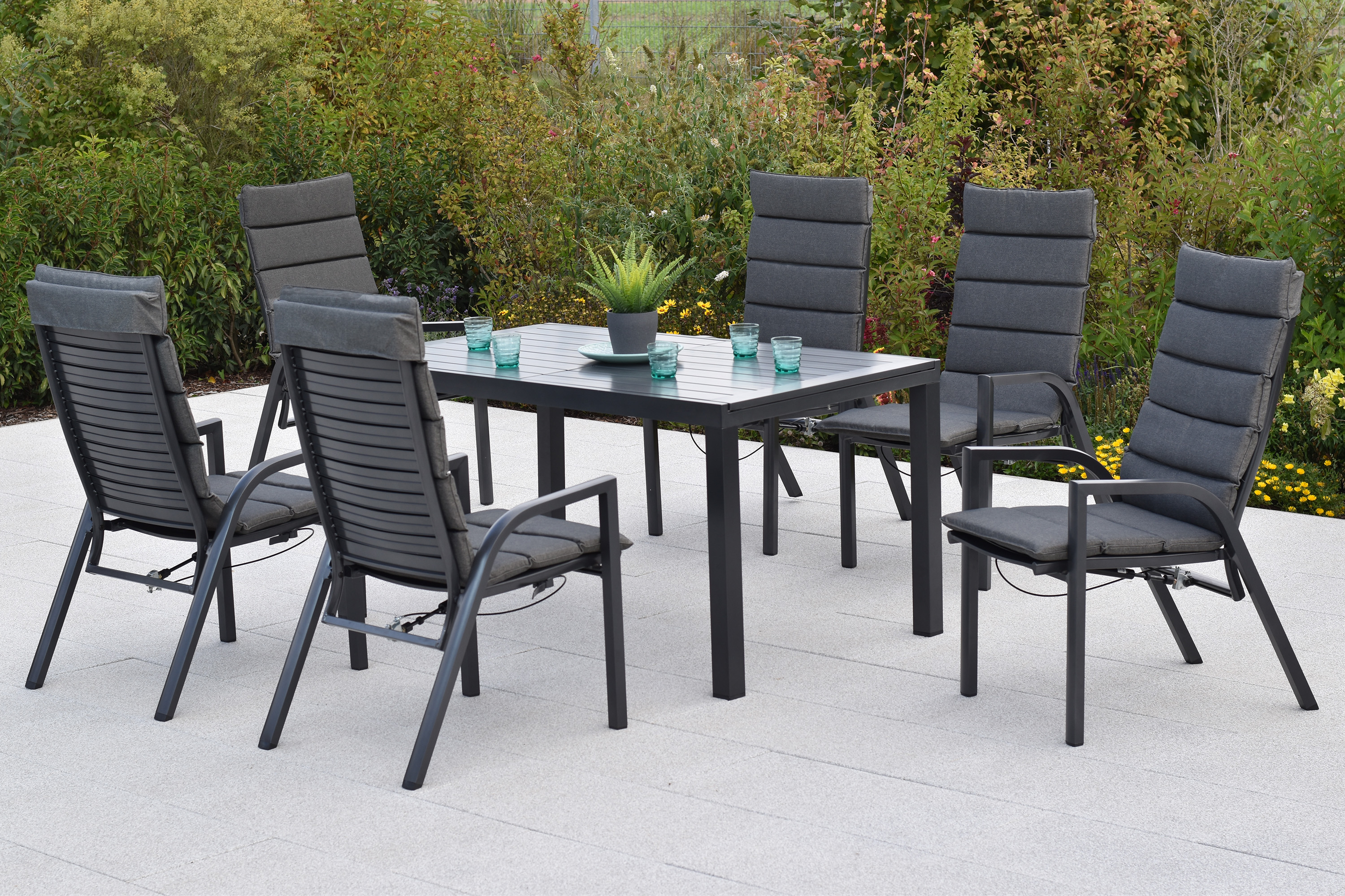 Siros Set, 13tlg., Ausziehtisch 150/200 x 90 cm, inkl. Kissen