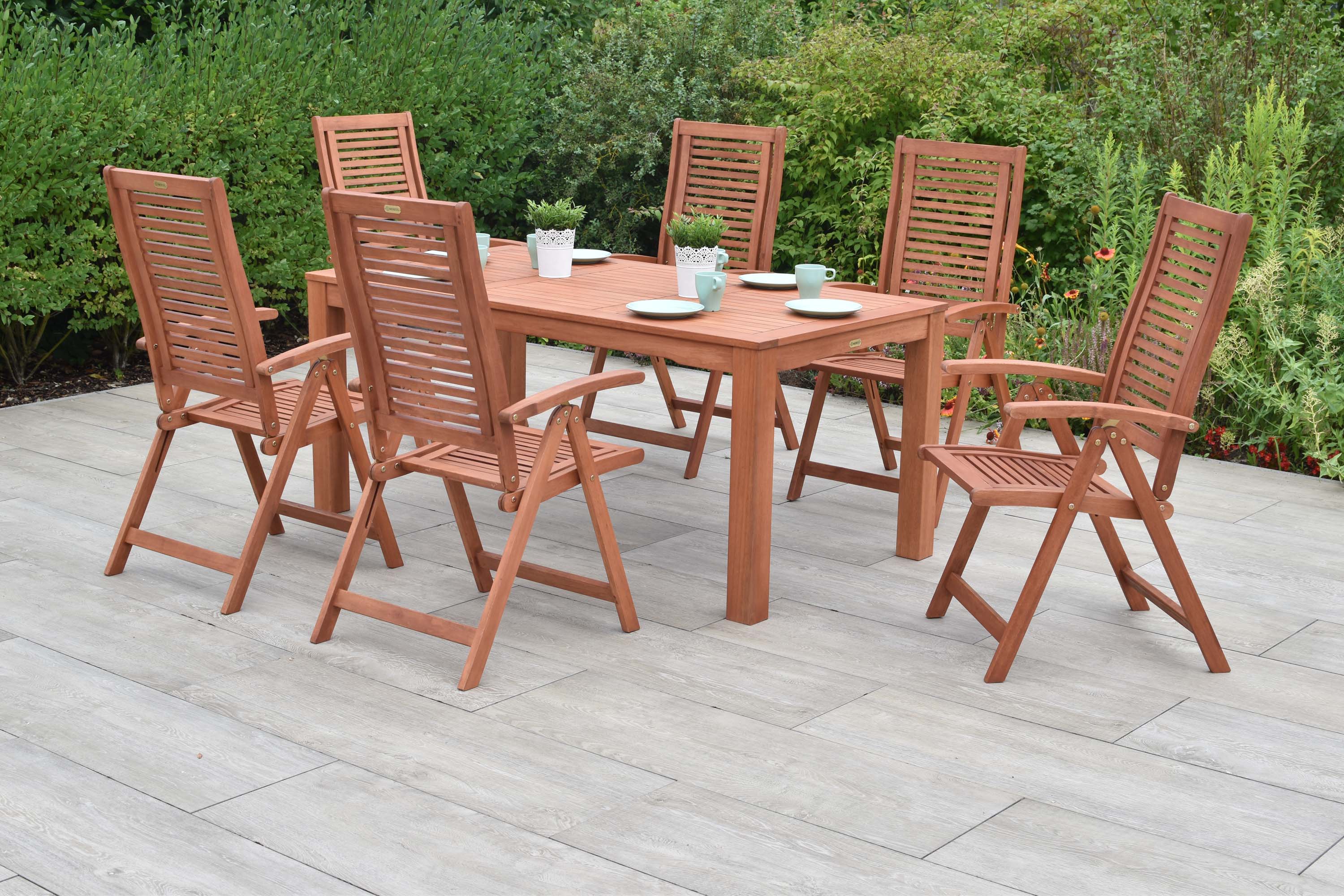 Cordoba Set 7tlg., 6 Klappsessel, Tisch 170 x 90 cm