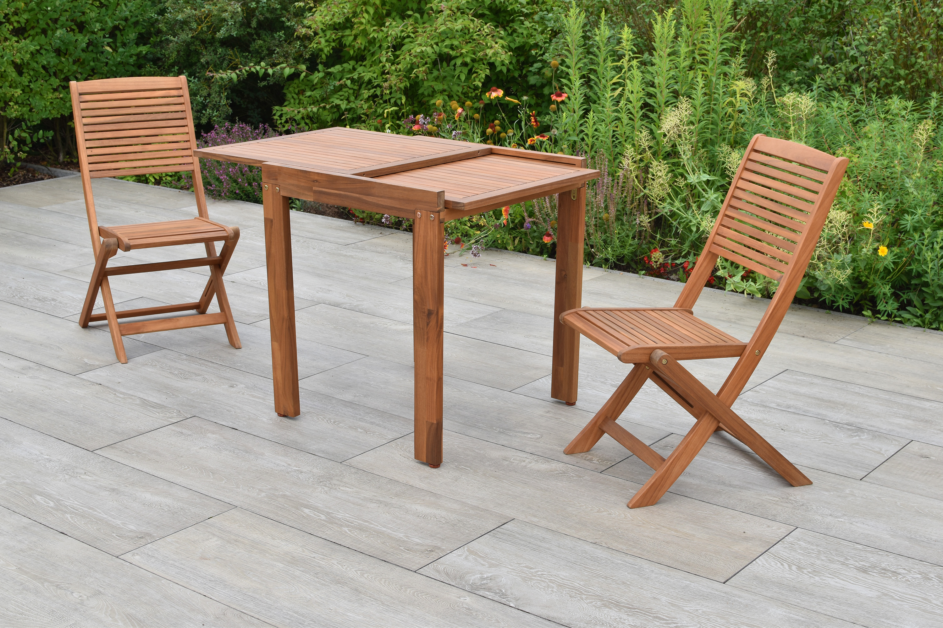 Bali Set 3tlg., 2 Klappstühle, Balkonausziehtisch 65 (130) x 70 cm