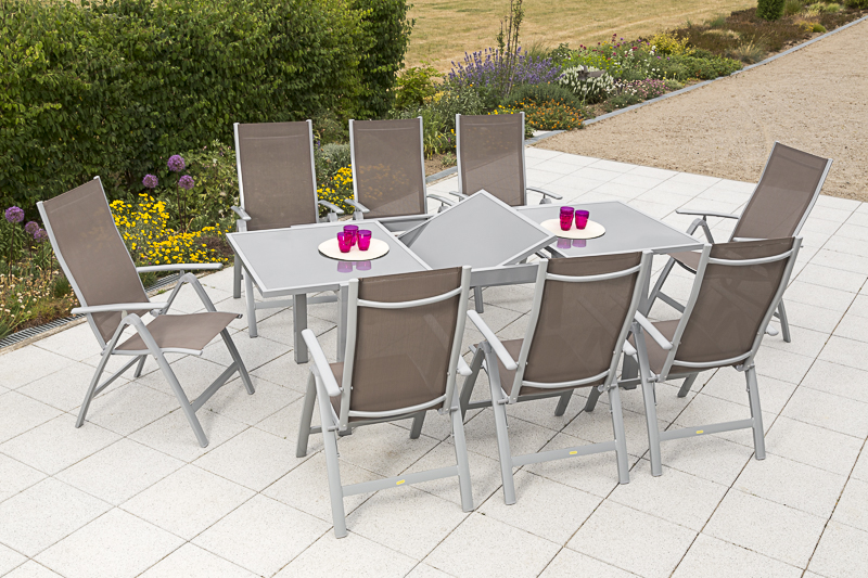 Carrara-Set-9tlg-8x-26374-325-26452-219-NB-2 Carrara Set, 9tlg., 8 Klappsessel, Ausziehtisch 160/220 x 90 cm, taupe
