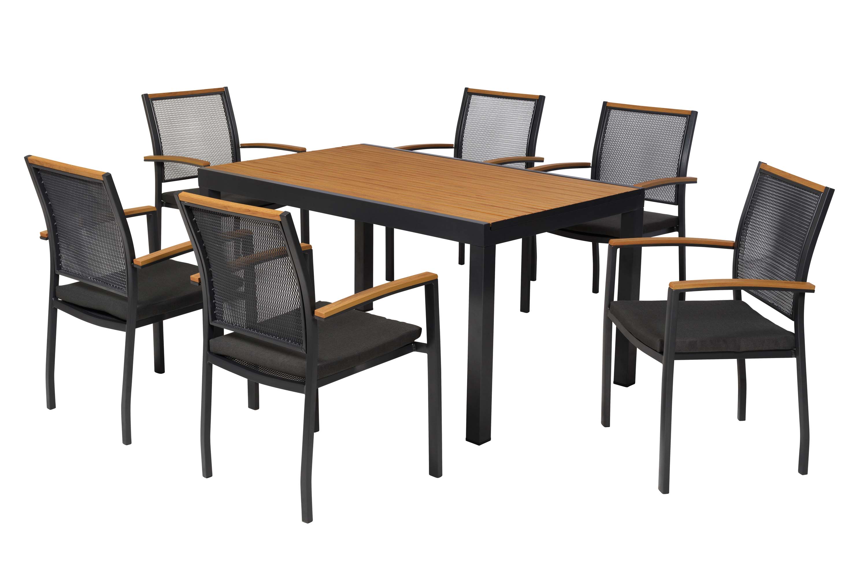 Itanos Set 13tlg., 6 Stapelsessel, Tisch 150 x 90 cm, inkl. Kissen Itanos Set 13tlg., 6 Stapelsessel, Tisch 150 x 90 cm, inkl. Kissen