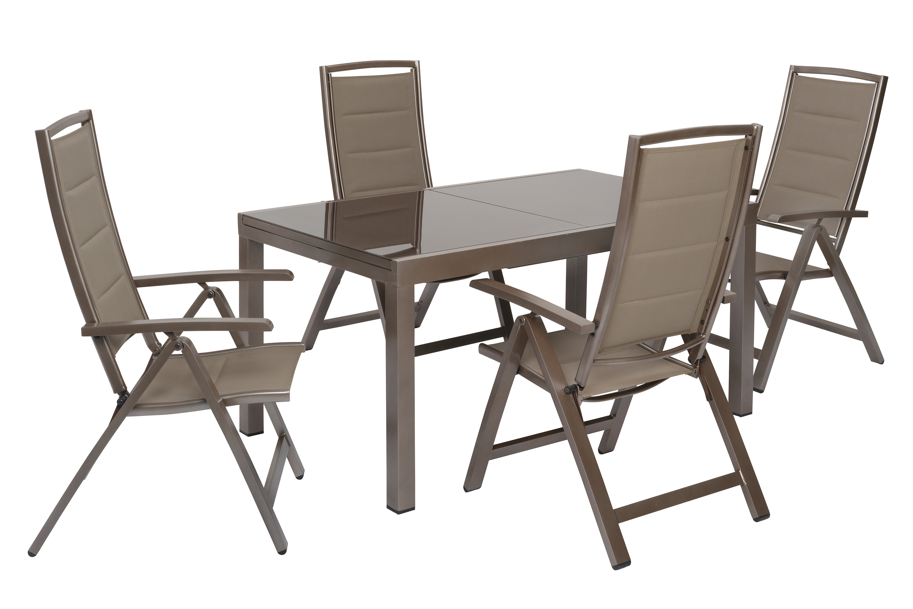 Tinetto Set 5tlg., 4 Klappsessel, Ausziehtisch 220/150 x 89.5 x 75.5 cm