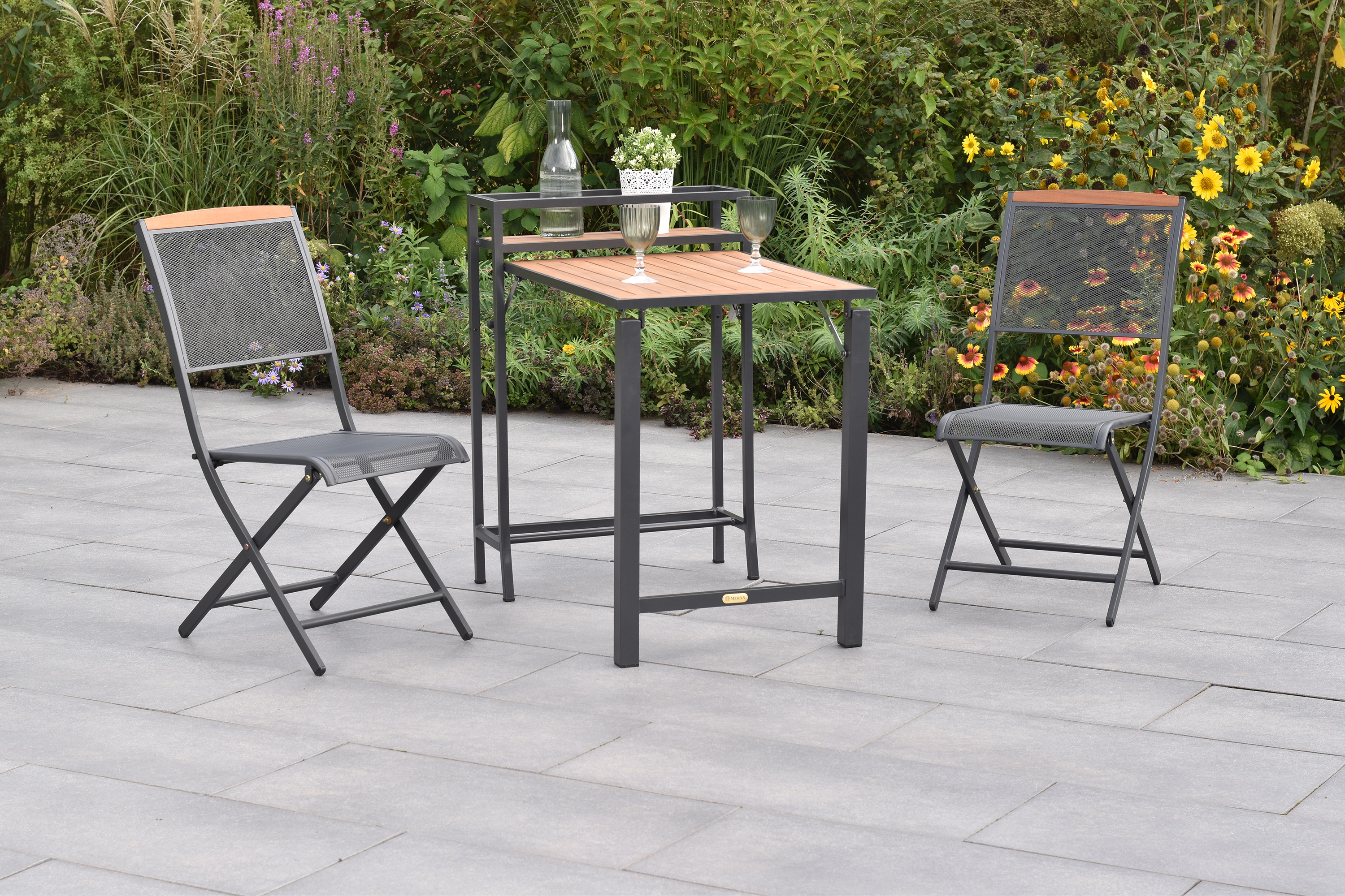 Patmos Set, 3tlg., Balkonklapptisch, 91 x 60 cm, Tischplatte aus Akazienholz Patmos Set, 3tlg., Balkonklapptisch, 91 x 60 cm, Tischplatte aus Akazienholz