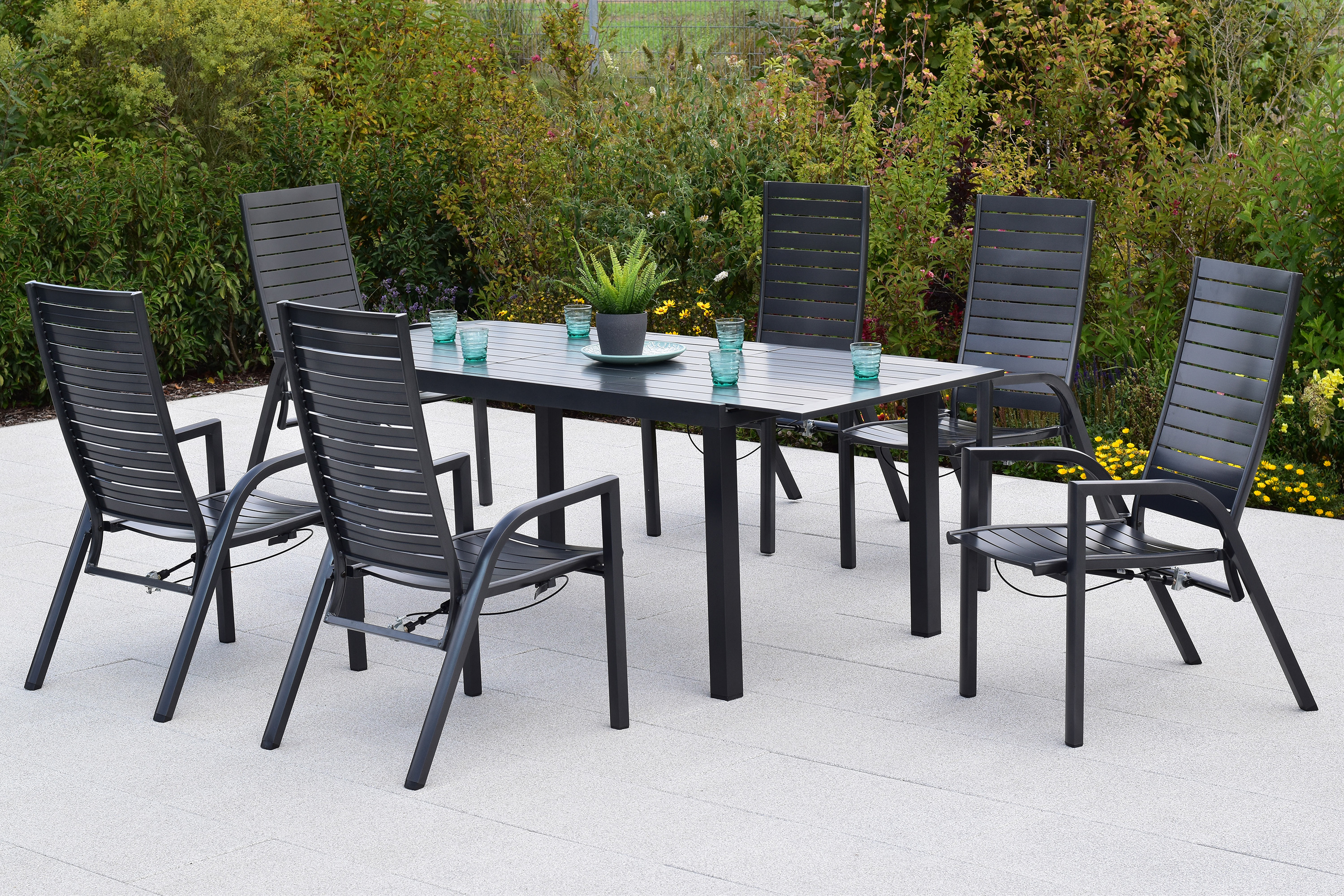 Siros Set, 7tlg., Ausziehtisch 150/200 x 90 cm