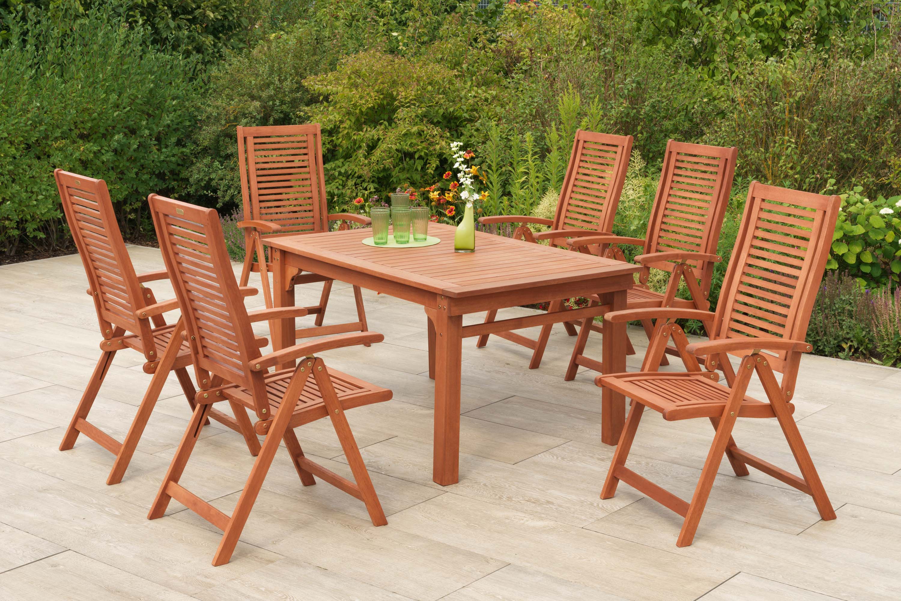 Cordoba Set 7llg., 6 Klappsessel, Seitenausziehtisch 150/185/220 cm