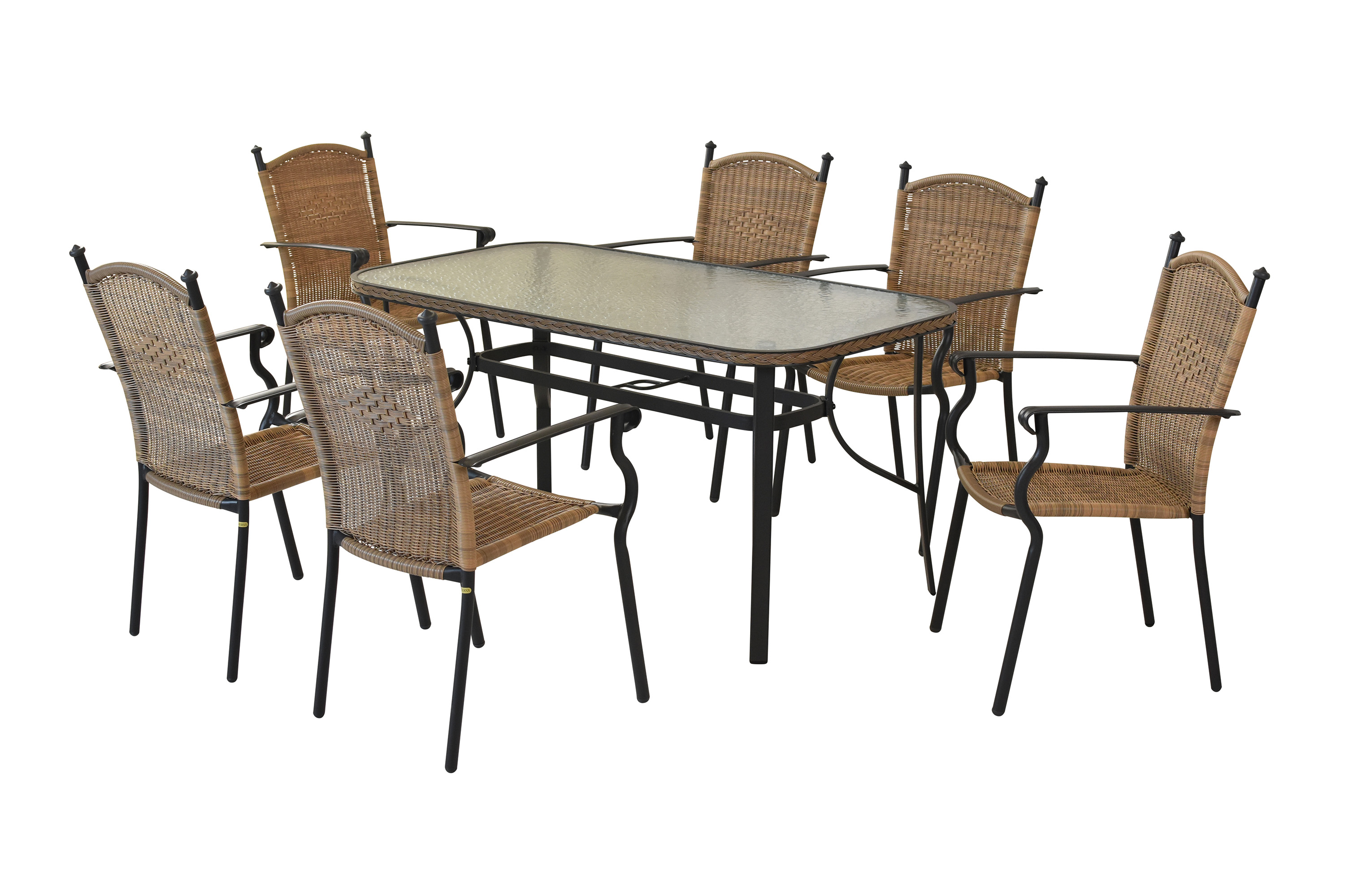 Roma Set 7tlg., 6 Stapelsessel, Tisch 150 x 80 cm Roma Set 7tlg., 6 Stapelsessel, Tisch 150 x 80 cm