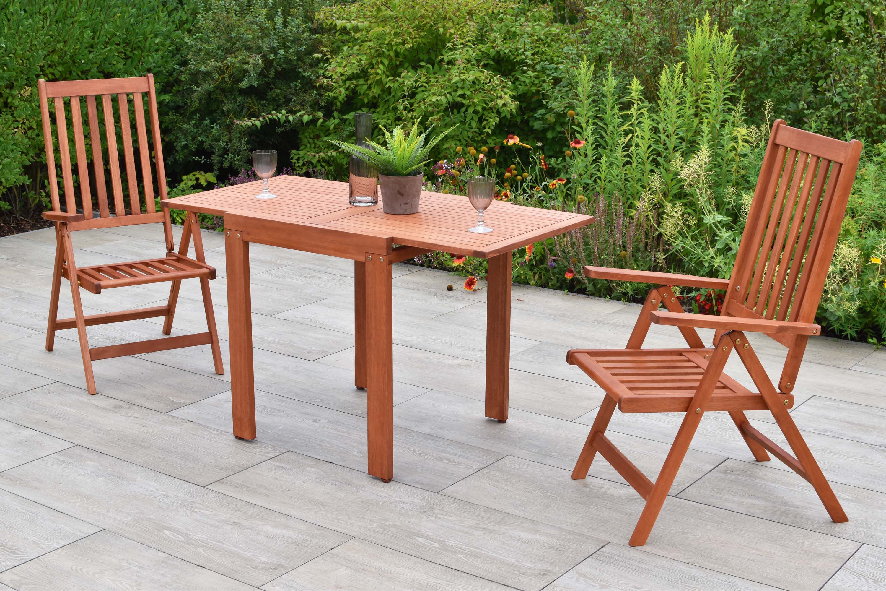 Vitoria Set 3tlg., 2 Klappsessel, Balkonauszietisch 65 (130) x 70 cm Vitoria Set 3tlg., 2 Klappsessel, Balkonauszietisch 65 (130) x 70 cm