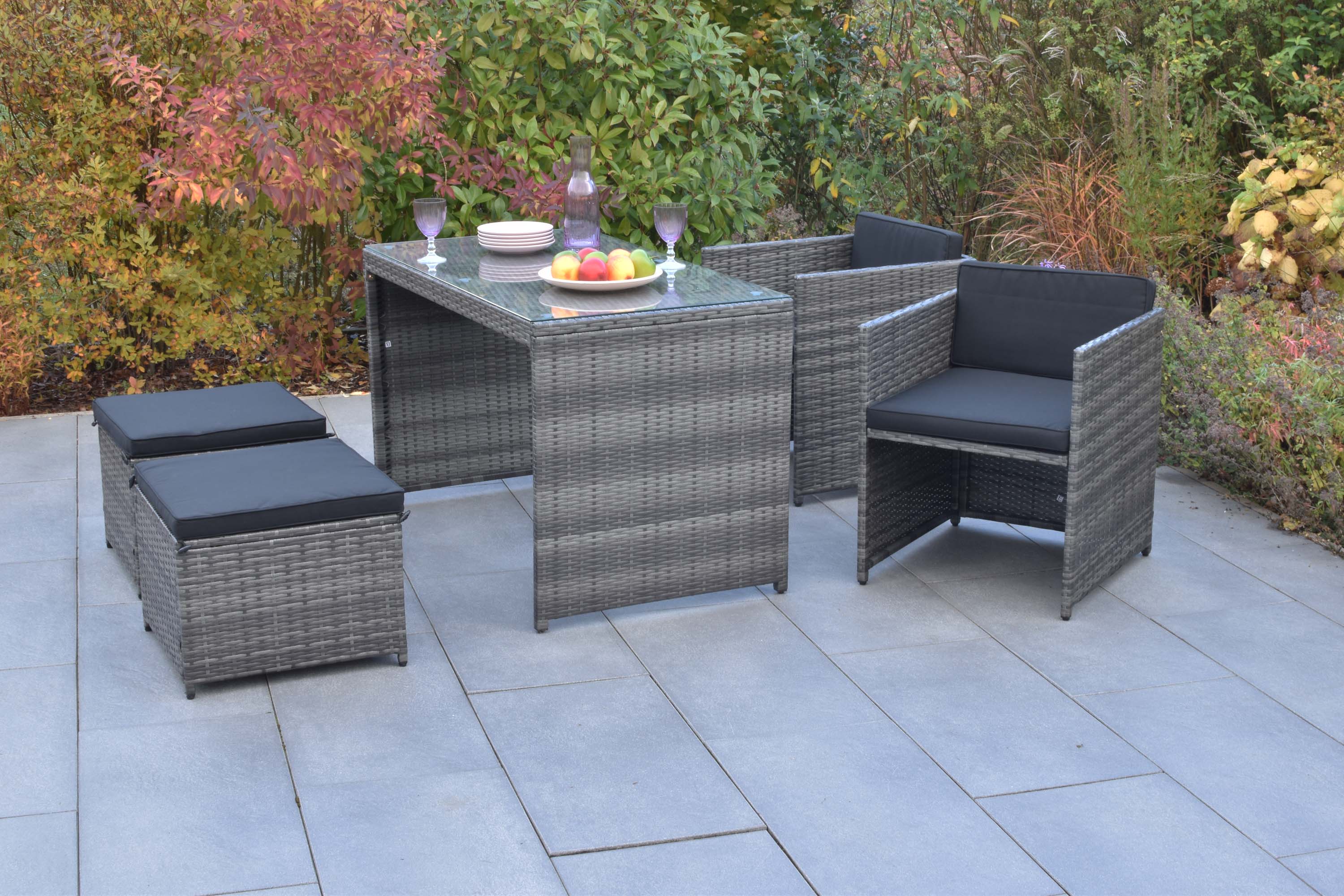 Merano Set 11tlg., 2 Sessel, 2 Hocker, 1 Tisch, inkl. Sitz- und Rückenkissen 