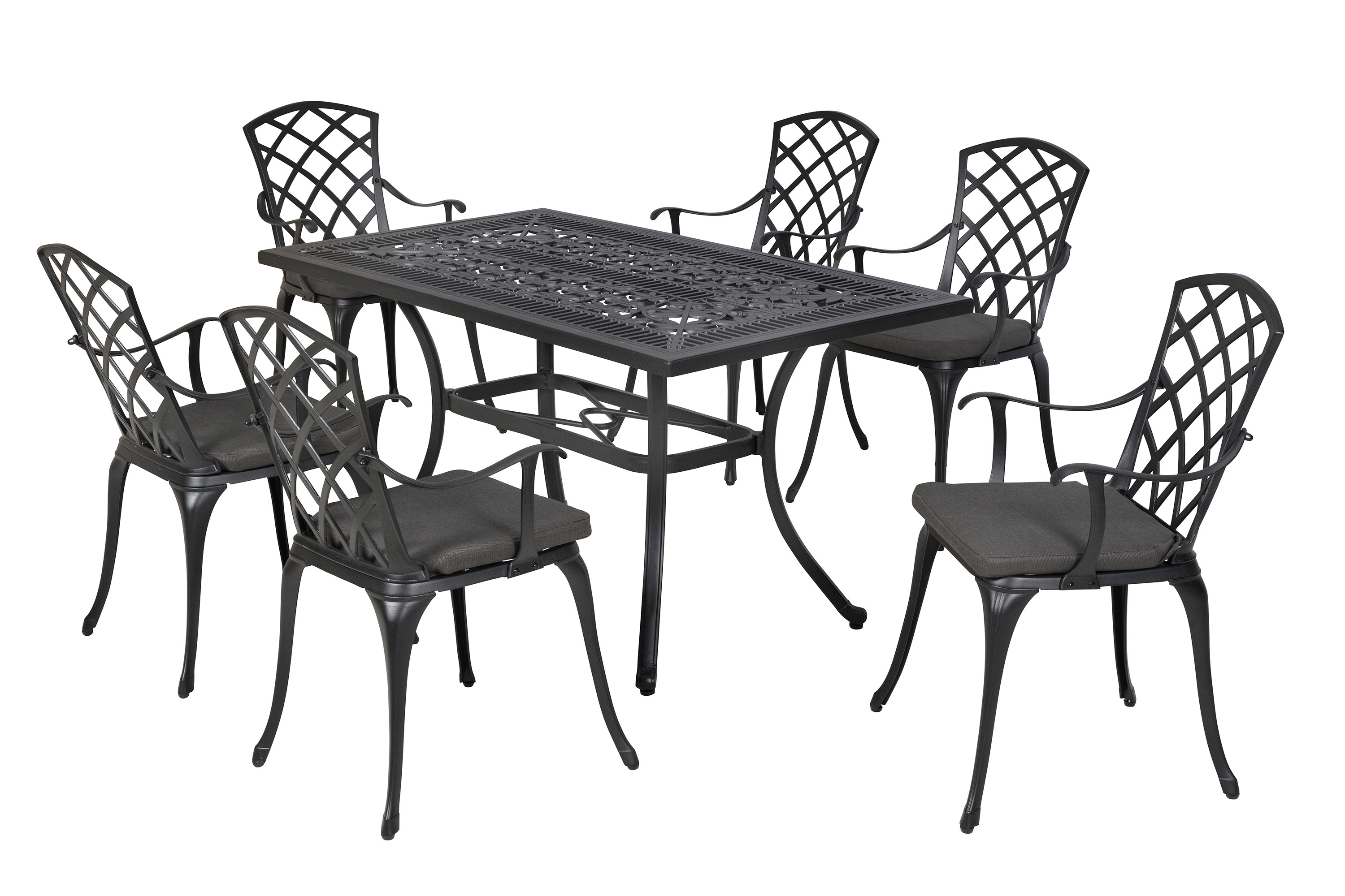 Rhodos Set 13tlg., 6 Sessel, Tisch 140 x 80 cm, inkl. Kissen