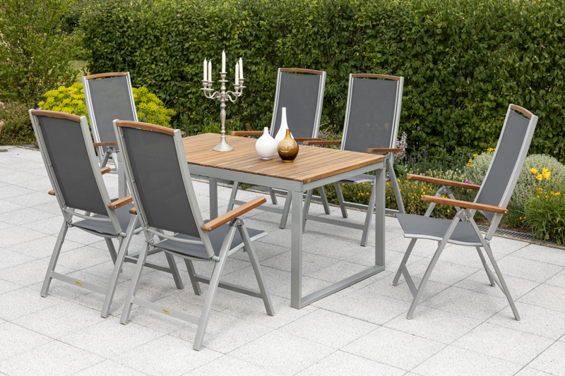 Siena-Set-7tlg-6x-26304-219-22004-219-NB-3 Siena Set, 7tlg., 6 Klappsessel, Ausziehtisch 150/200 x 90 cm, silber