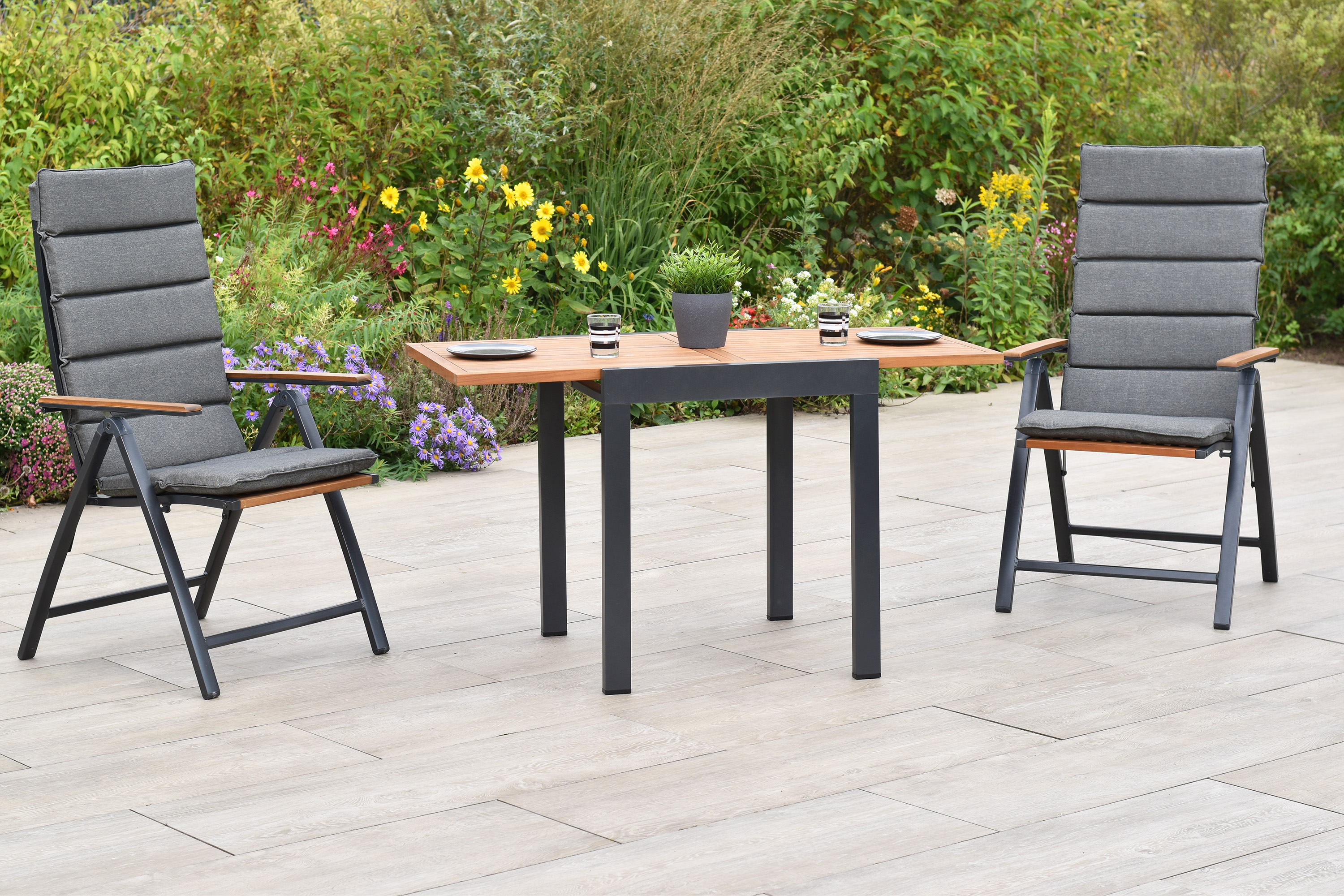 Athos Set, 5tlg., Balkonausziehtisch 65 x 65/130 x 75, inkl. Kissen Athos Set, 5tlg., Balkonausziehtisch 65 x 65/130 x 75, inkl. Kissen