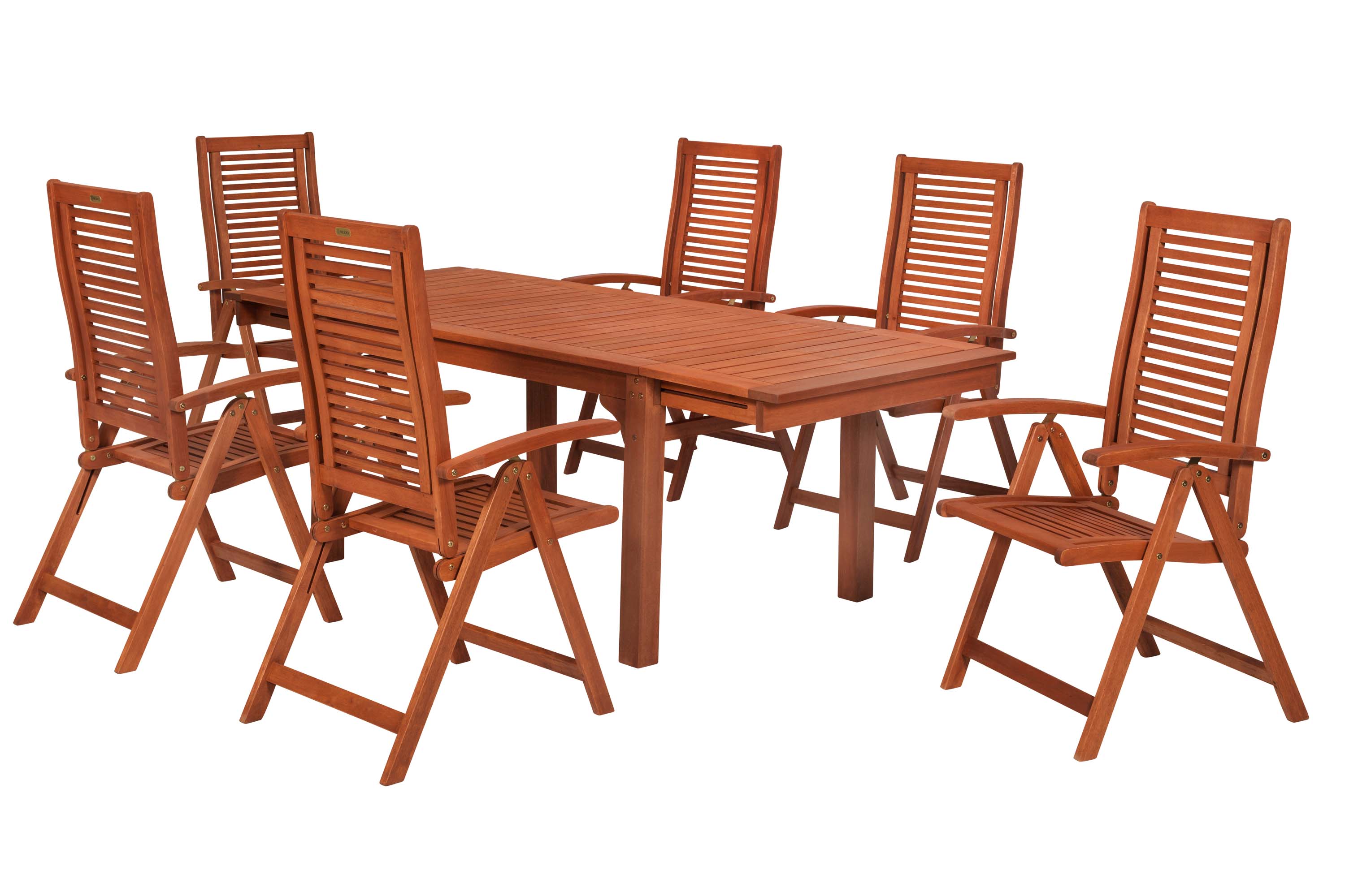 Cordoba Set 7llg., 6 Klappsessel, Seitenausziehtisch 150/185/220 cm