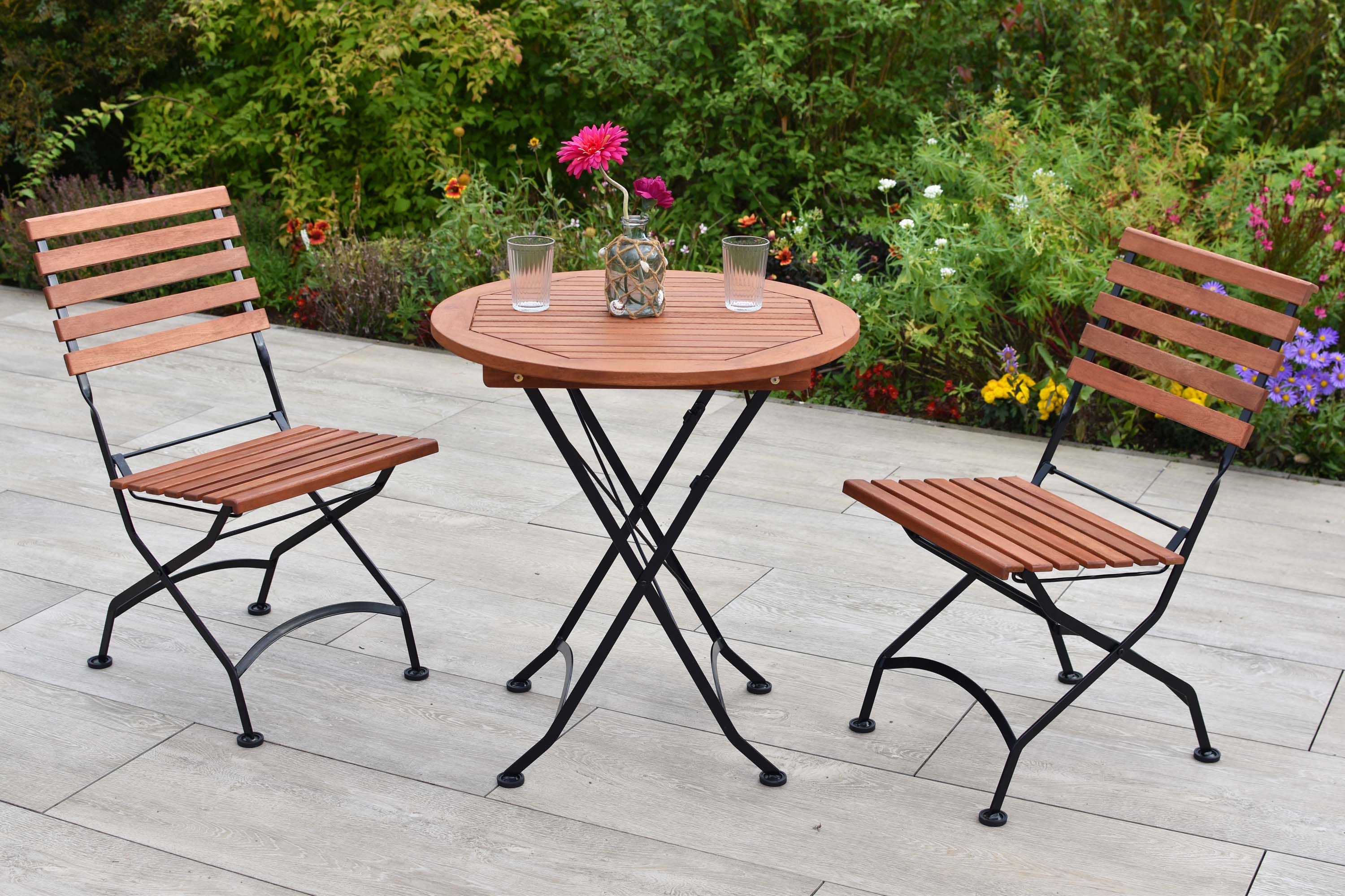 Schlossgarten Set 3tlg., 2 Klappstühle, Tisch rund Ø 70 cm