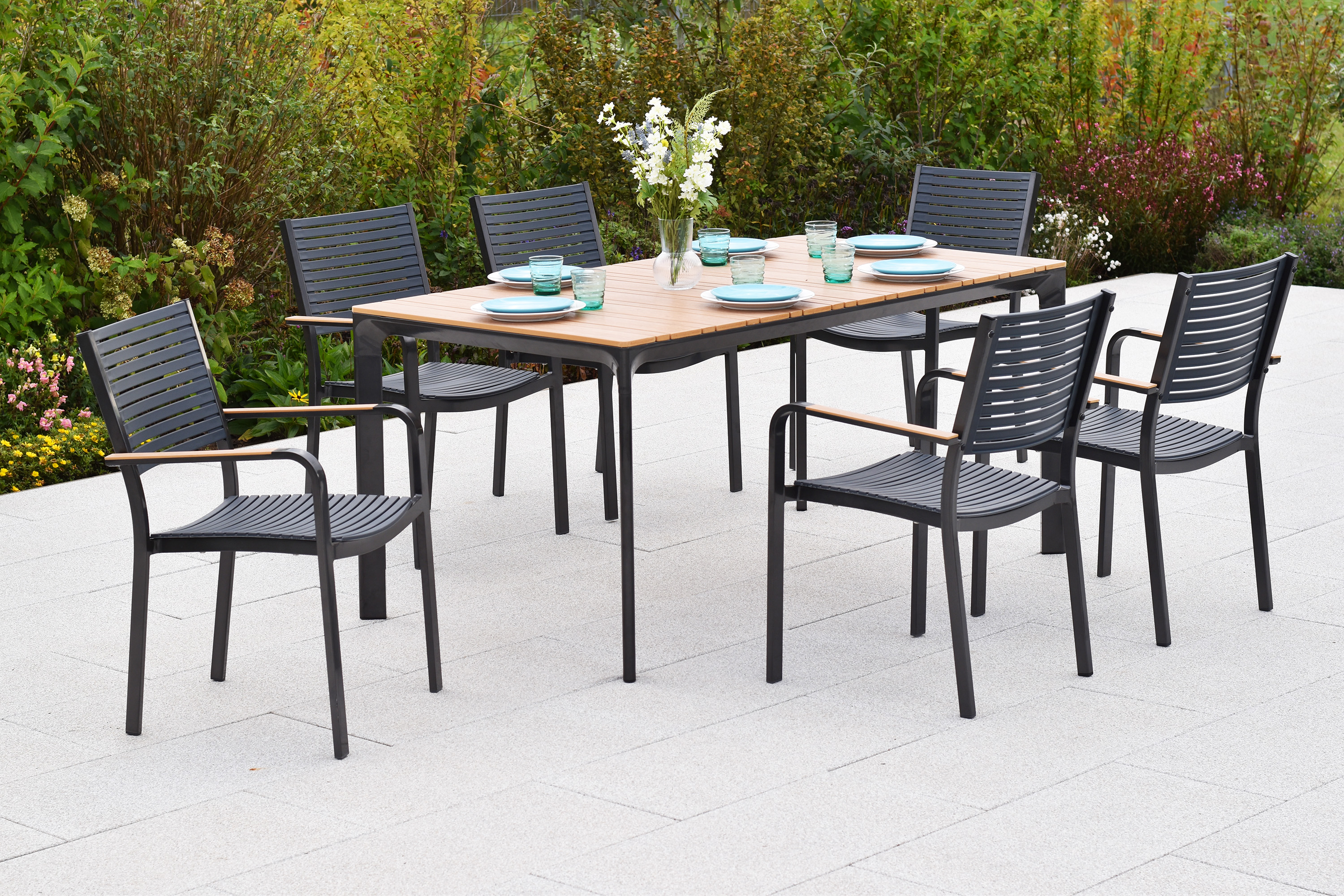 Paliano Set, 7tlg., Tisch 156 x 90 cm, Tischplatte aus Kunststoff in Holzoptik Paliano Set, 7tlg., Tisch 156 x 90 cm, Tischplatte aus Kunststoff in Holzoptik