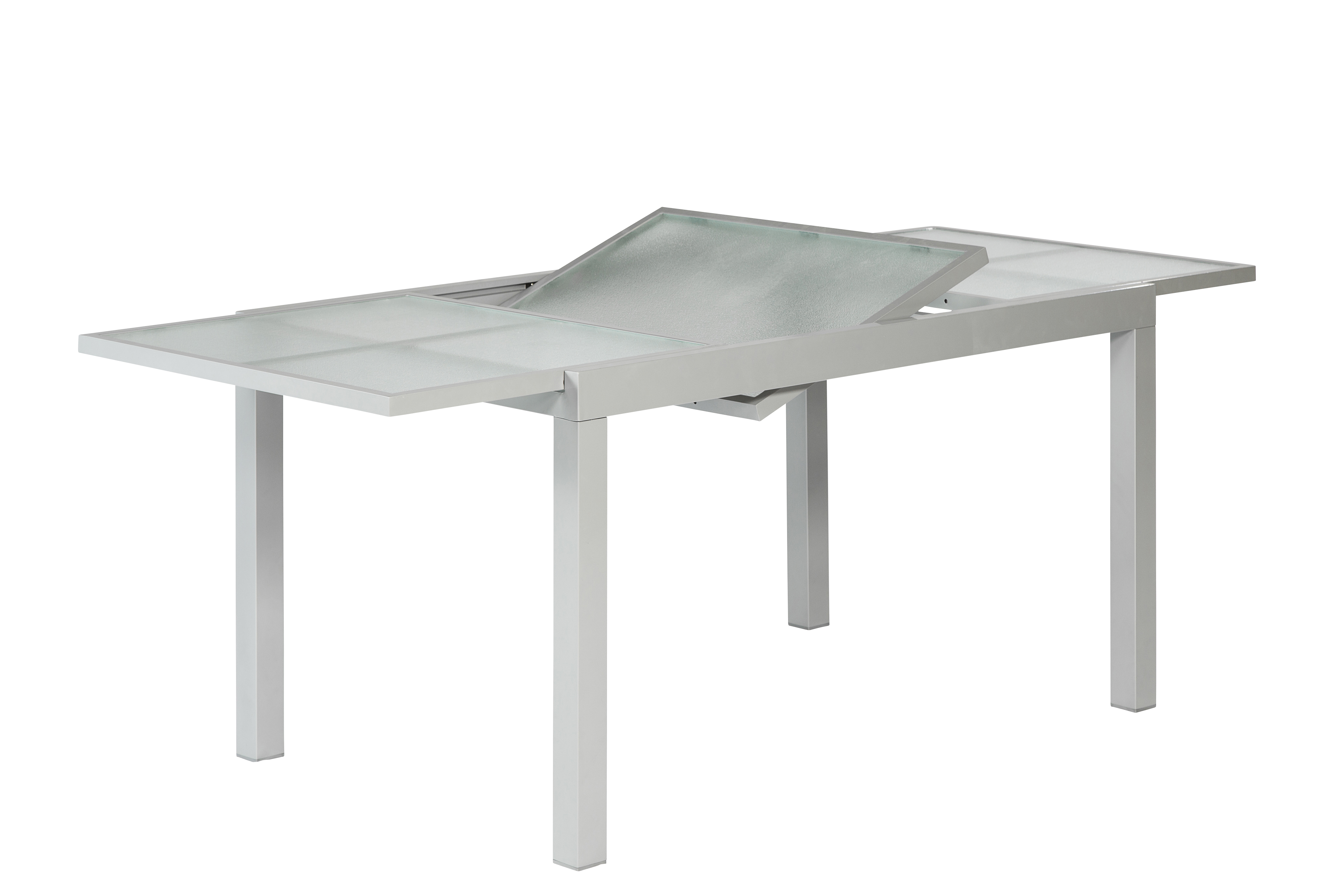 50885-325-5 Milano Set 5tlg., 4 Stapelsessel, Ausziehtisch 120/180 x 90 cm, silber/taupe
