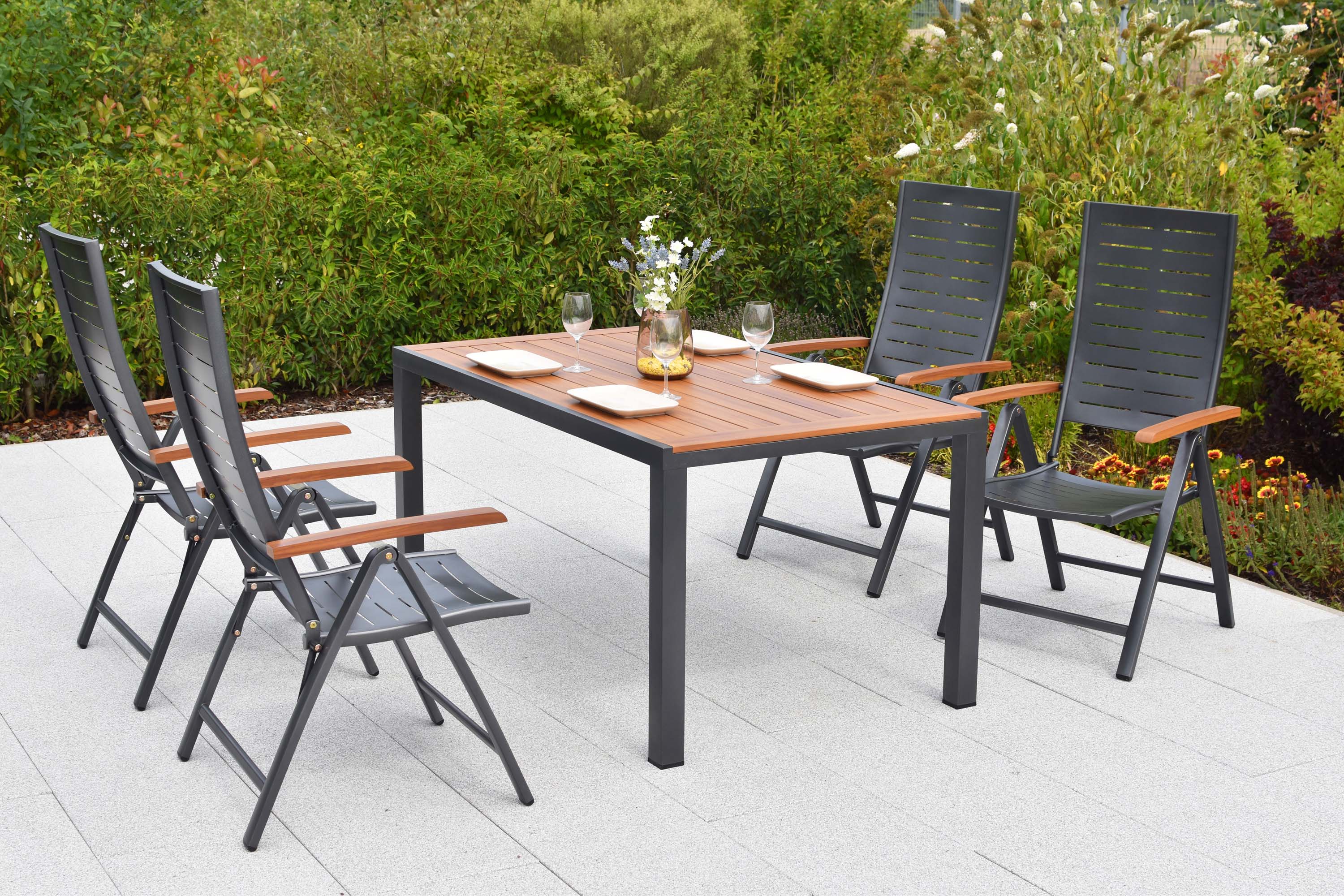 Tinos Set 5tlg., 4 Klappsessel, Tisch 150 x 90 cm