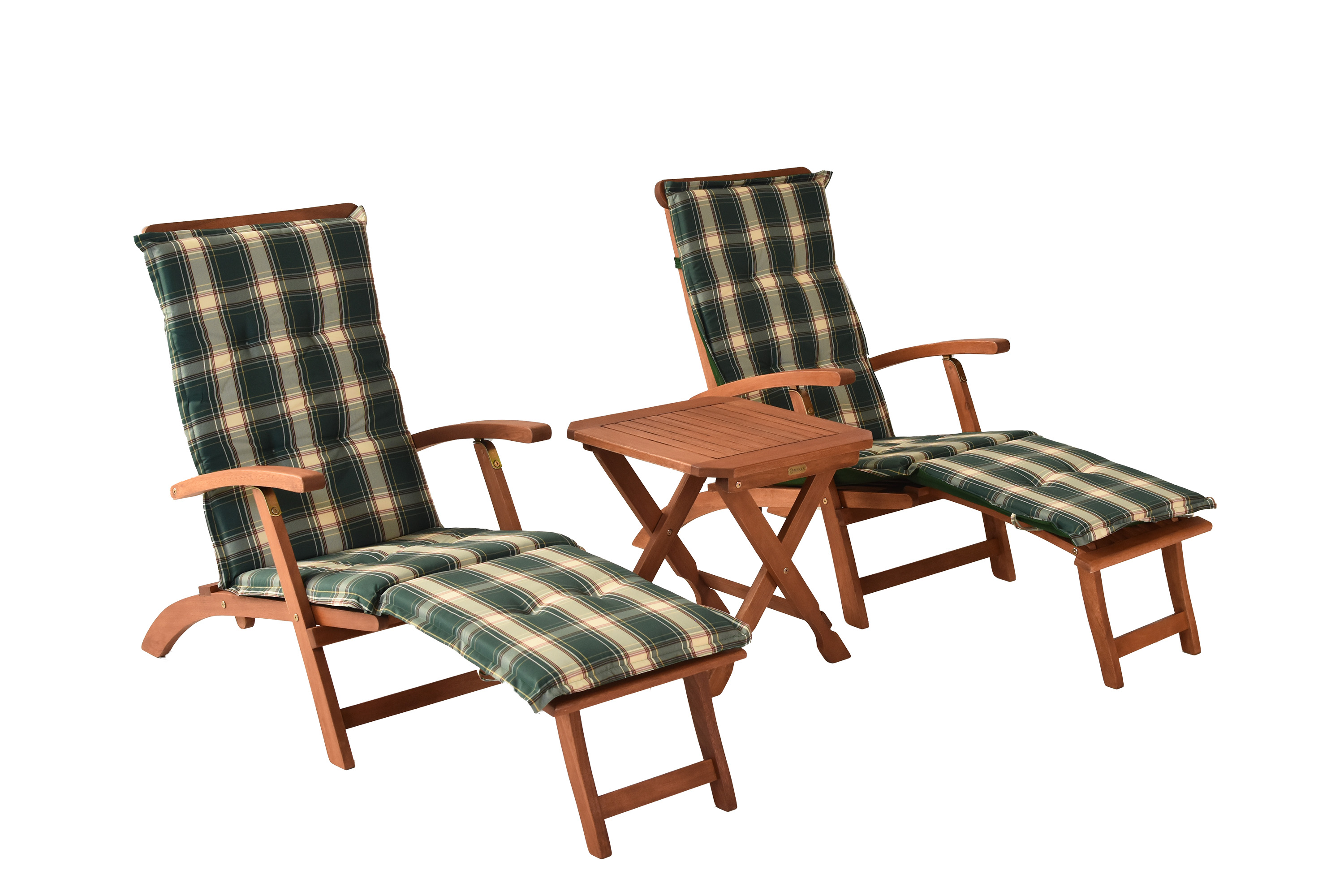 Deckchair Set 5tlg., 2 Liegen, Hocker 50 x 50 cm, inkl. Kissen