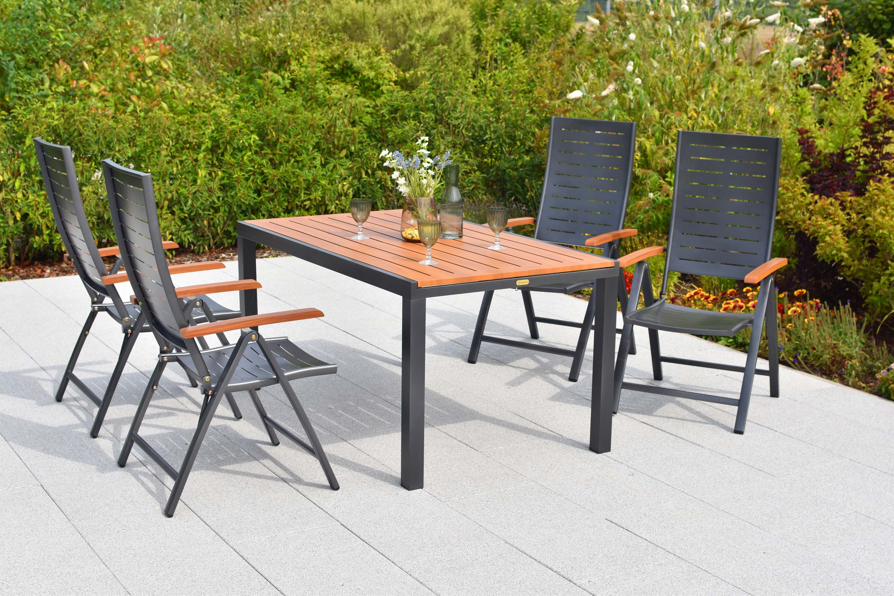 Tinos Set 5tlg., 4 Klappsessel, Ausziehtisch 150 (200) x 90 cm