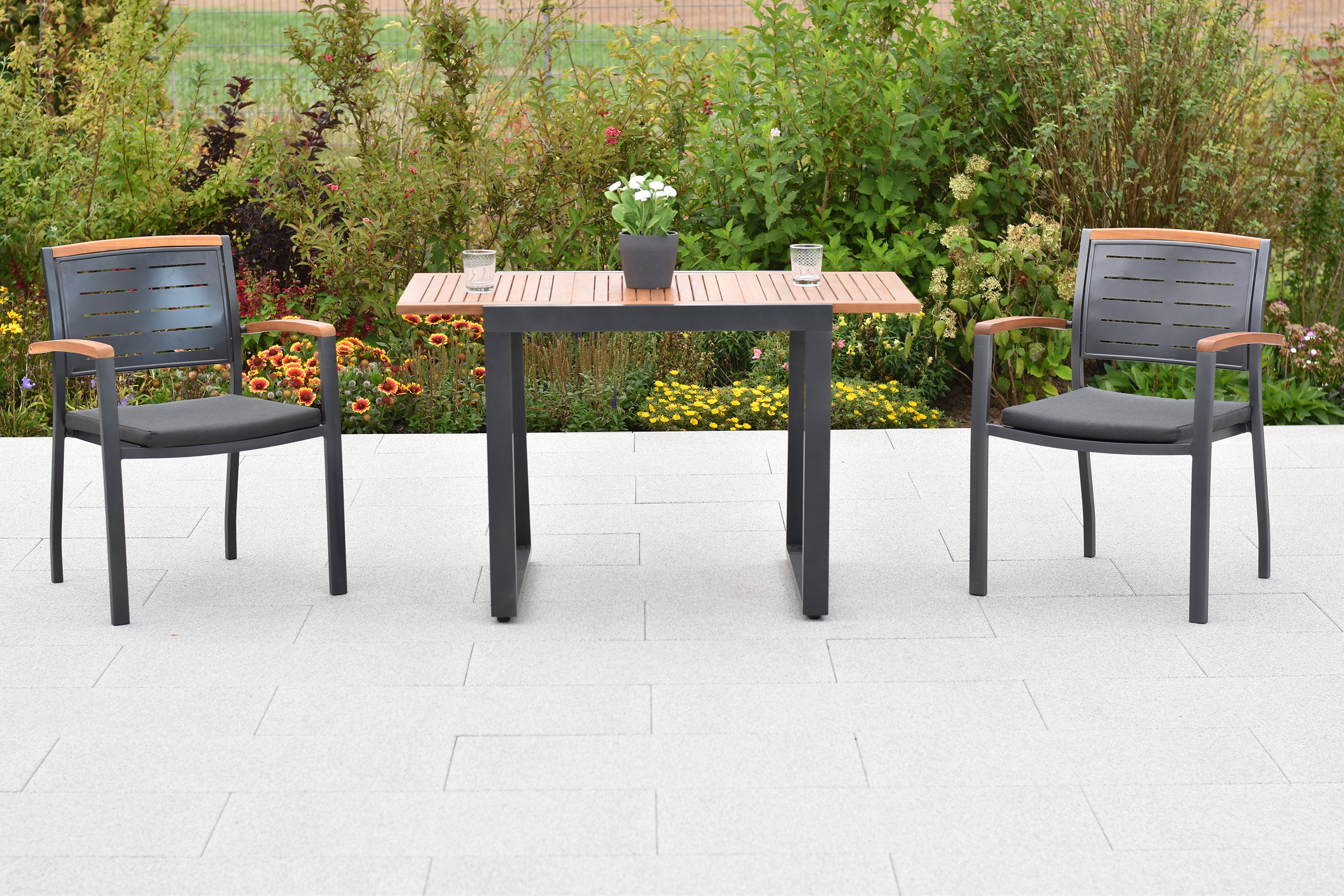 Tinos Set, 5tlg., Ausziehtisch 150/200 x 90 cm, Tischplatte aus Akazienholz, inkl. Kissen, Tinos Set, 5tlg., Ausziehtisch 150/200 x 90 cm, Tischplatte aus Akazienholz, inkl. Kissen,