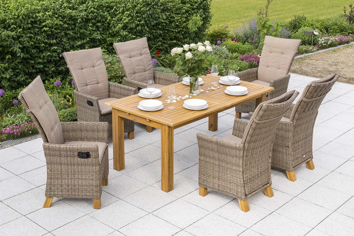 Toskana Set, 13tlg., Doppelausziehtisch 180/220/260 x 100 cm, natur, inkl. Kissen Toskana Set, 13tlg., Doppelausziehtisch 180/220/260 x 100 cm, natur, inkl. Kissen