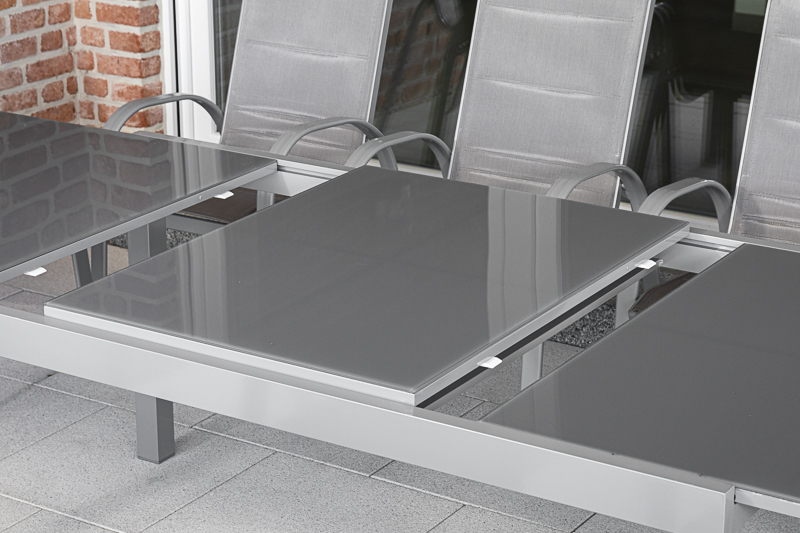 Semi-Ausziehtisch, 200/300 x 110 cm, silber