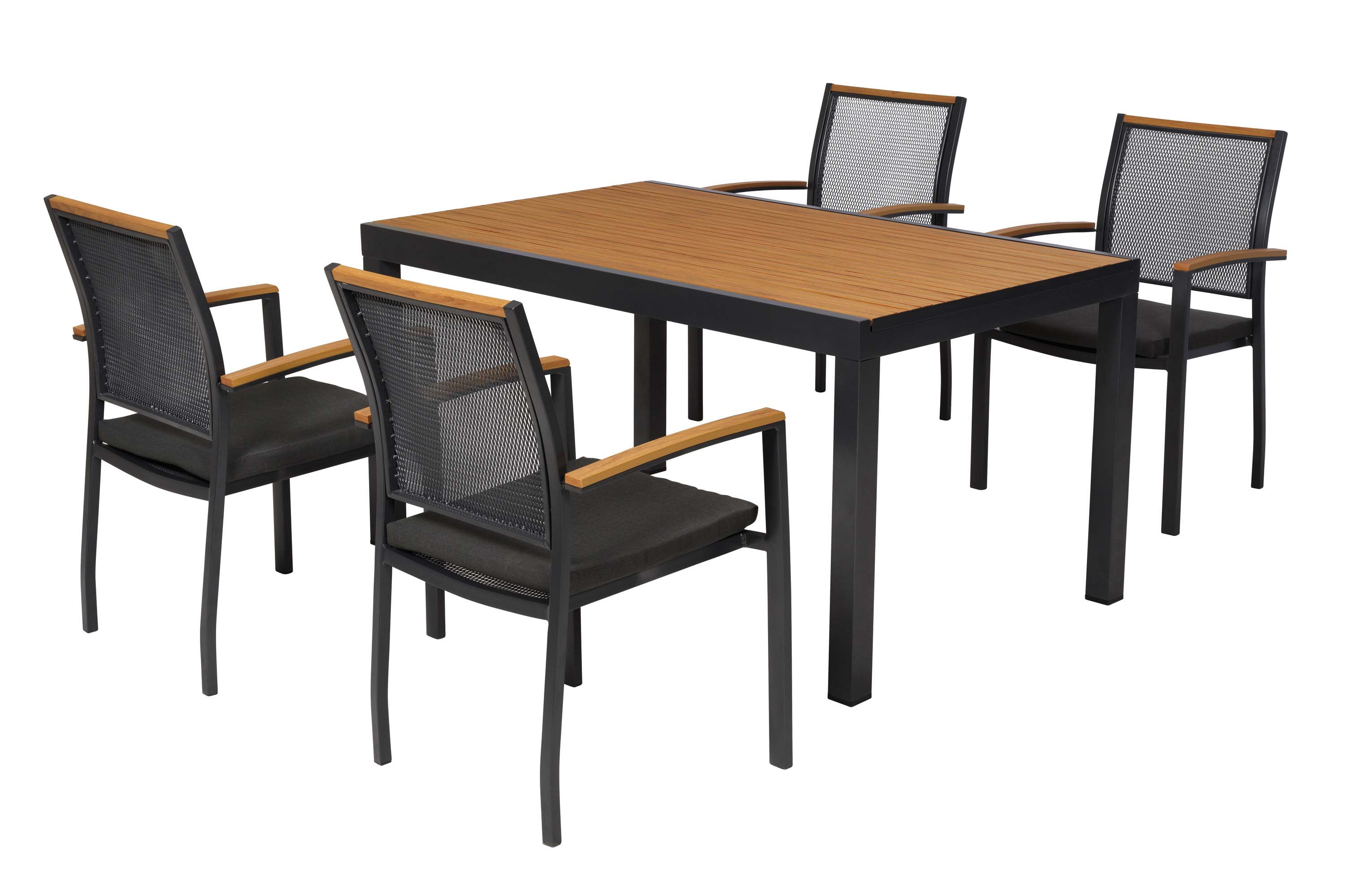 Itanos Set 9tlg., 4 Stapelsessel, Tisch 150 x 90 cm, inkl. Kissen Itanos Set 9tlg., 4 Stapelsessel, Tisch 150 x 90 cm, inkl. Kissen