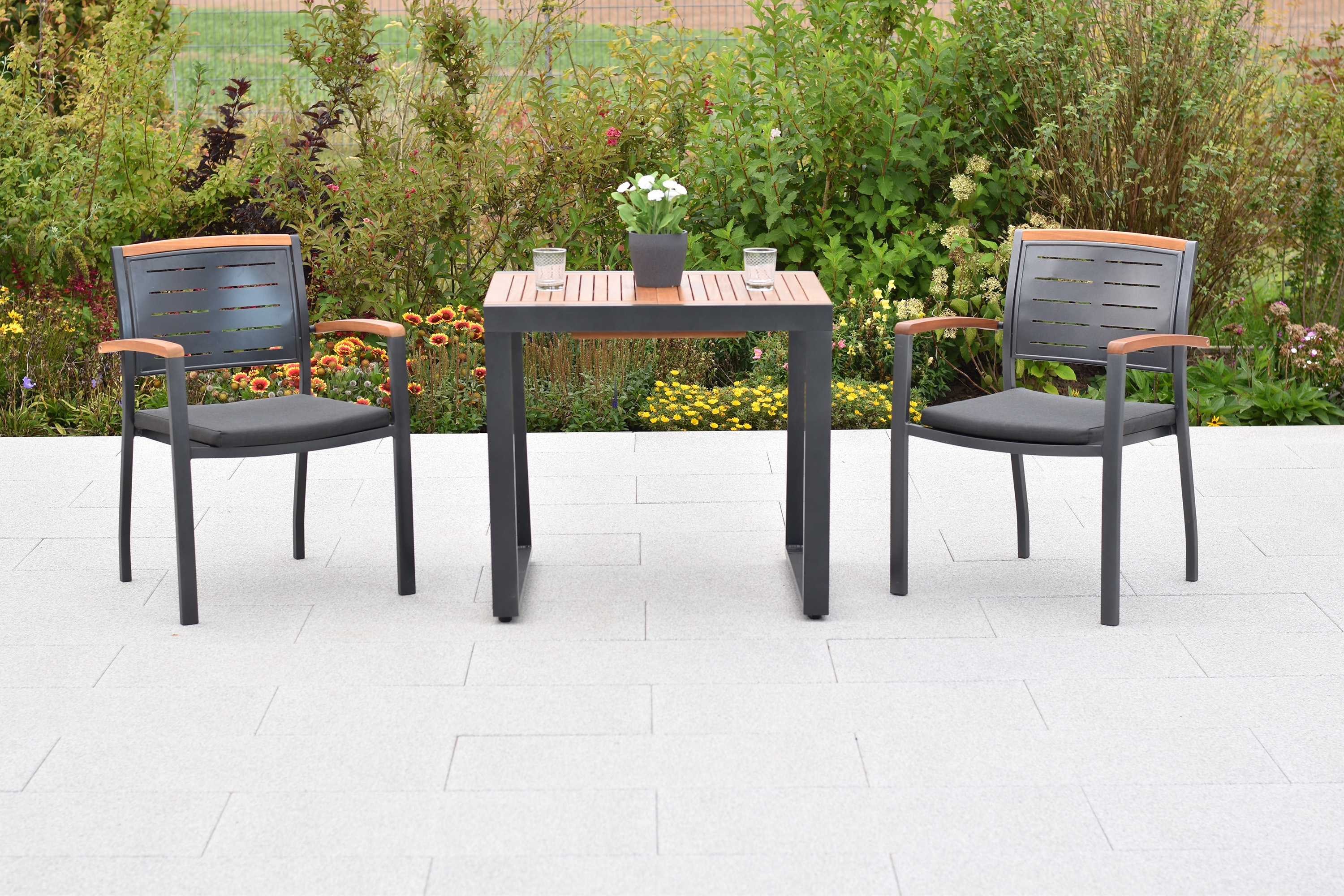 Tinos Set, 5tlg., Ausziehtisch 150/200 x 90 cm, Tischplatte aus Akazienholz, inkl. Kissen, Tinos Set, 5tlg., Ausziehtisch 150/200 x 90 cm, Tischplatte aus Akazienholz, inkl. Kissen,