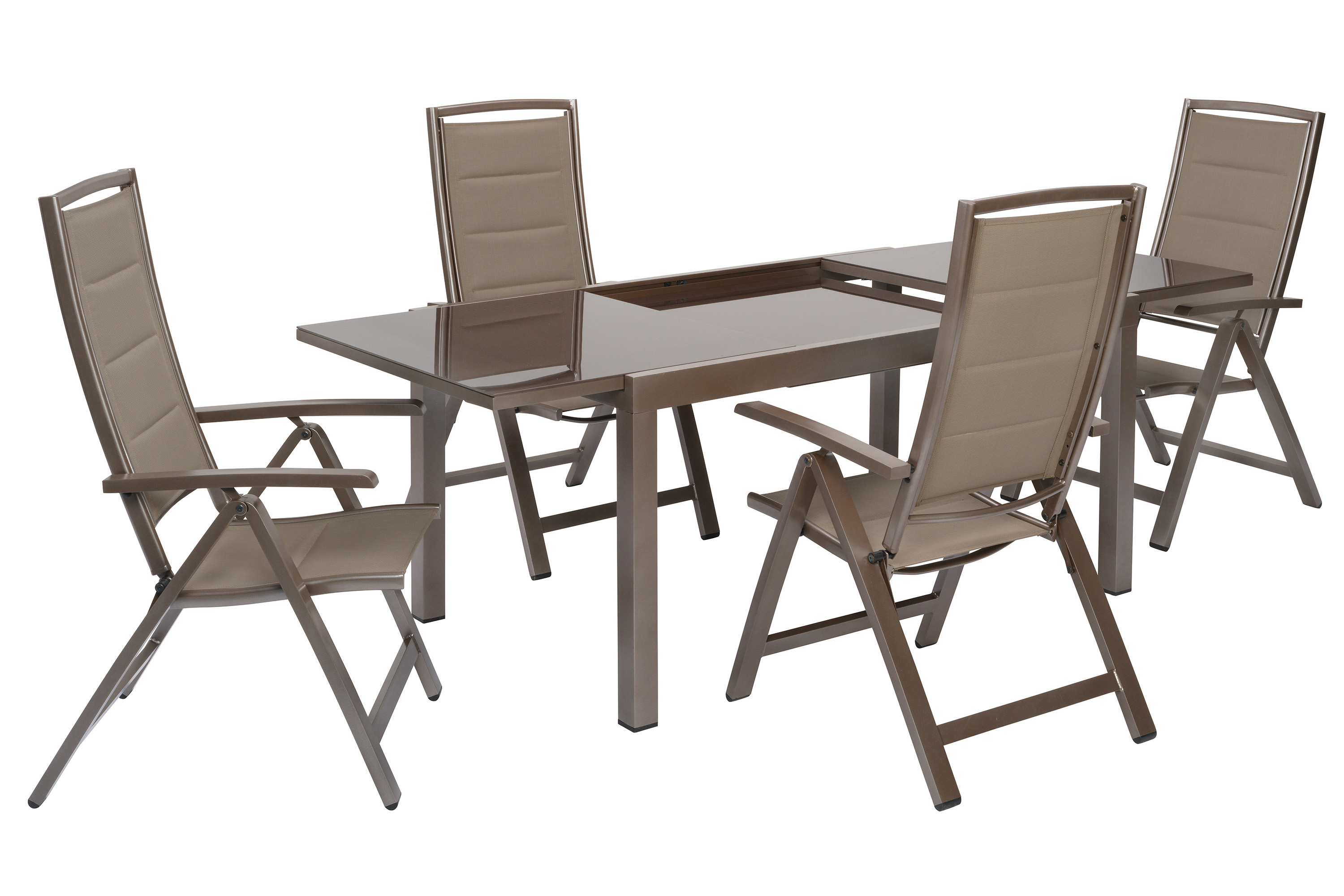Tinetto Set 5tlg., 4 Klappsessel, Ausziehtisch 220/150 x 89.5 x 75.5 cm