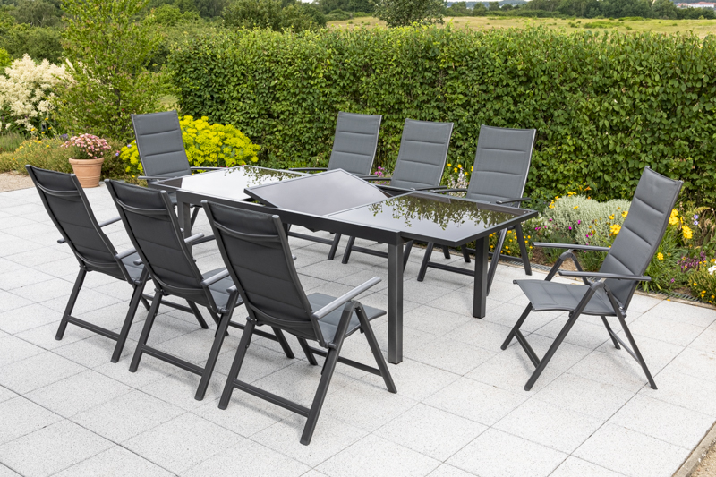 Taviano-Set-9tlg-8x-26271-207-26462-209-NB-1 Taviano Set 9tlg., 8 Klappsessel, Ausziehtisch 140 (200) x 90 cm, grau