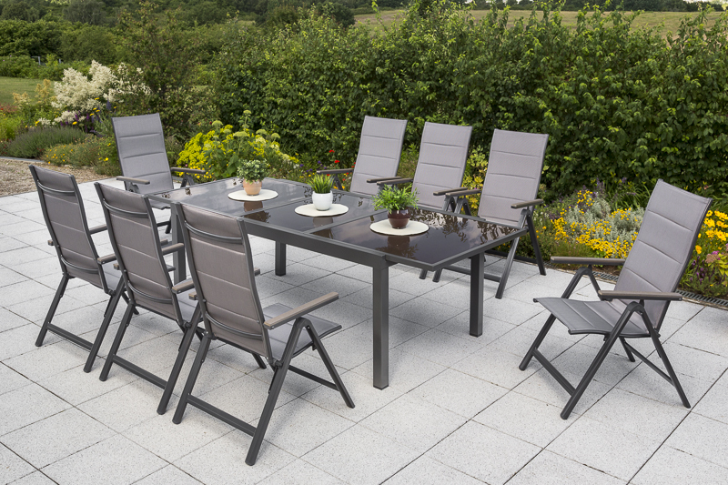 Trivero-Set-9tlg-8x-26390-217-26462-209-NB-1 Trivero Set, 9tlg., 8 Klappsessel, Ausziehtisch 140/200 x 90 cm