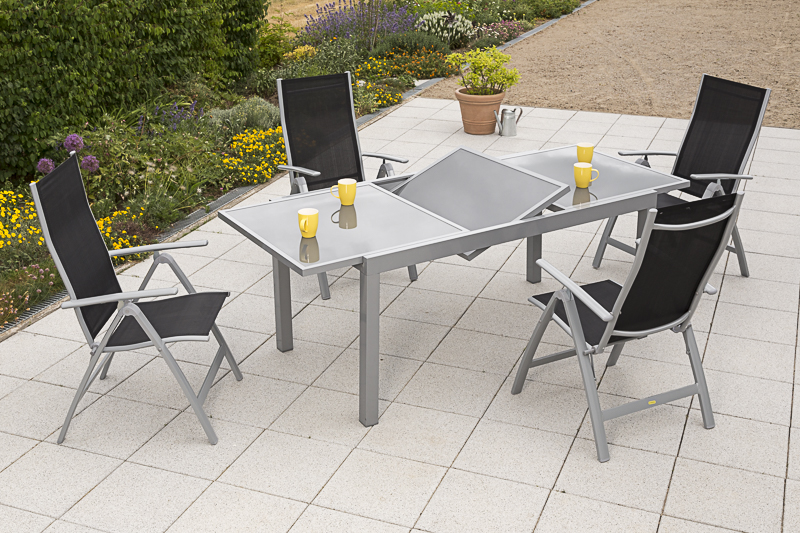 Carrara-Set-5tlg-schwarz-4x-26374-219-26452-219-1 Carrara Set 5tlg., 4 Klappsessel, Ausziehtisch 160 (220) x 90 cm, schwarz