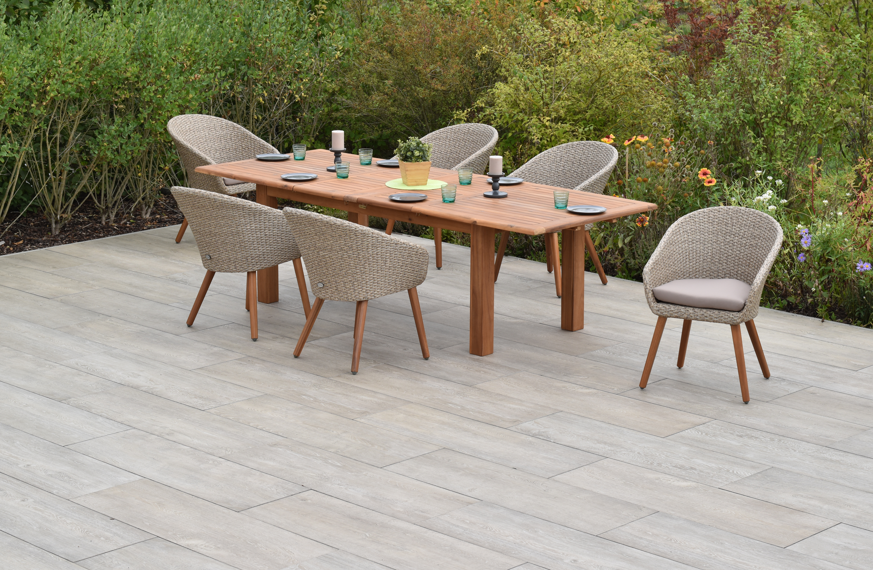 50897-259-2 Aronne Set, 7tlg., Doppel-Ausziehtisch 180/220/260 x 100 cm, inkl. Kissen,