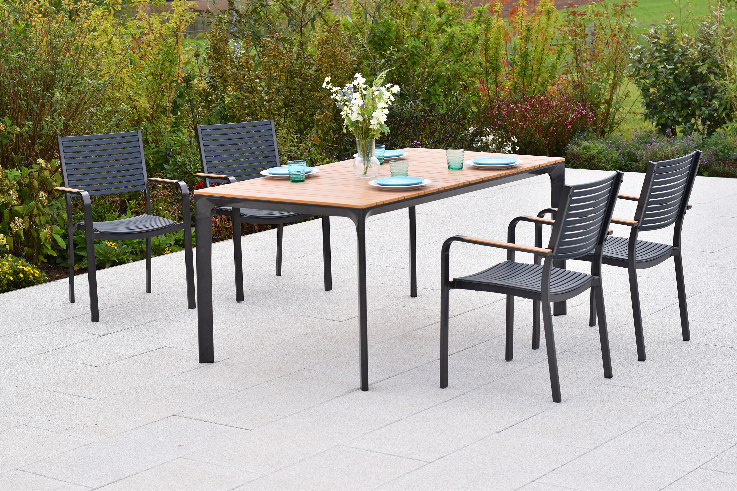 Paliano Set, 5tlg., Tisch 156 x 90 cm, Tischplatte aus Kunststoff in Holzoptik Paliano Set, 5tlg., Tisch 156 x 90 cm, Tischplatte aus Kunststoff in Holzoptik
