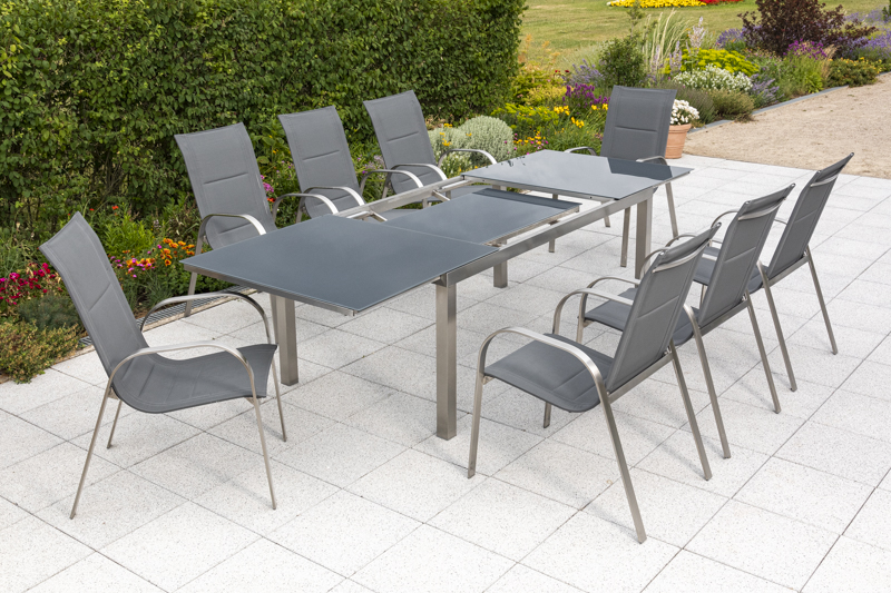 Lucca-Set-9tlg-8x-26605-309-26625-217-NB-4 Lucca Set 9tlg., 8 Stapelsessel, Ausziehtisch 180 (240) x 100 cm