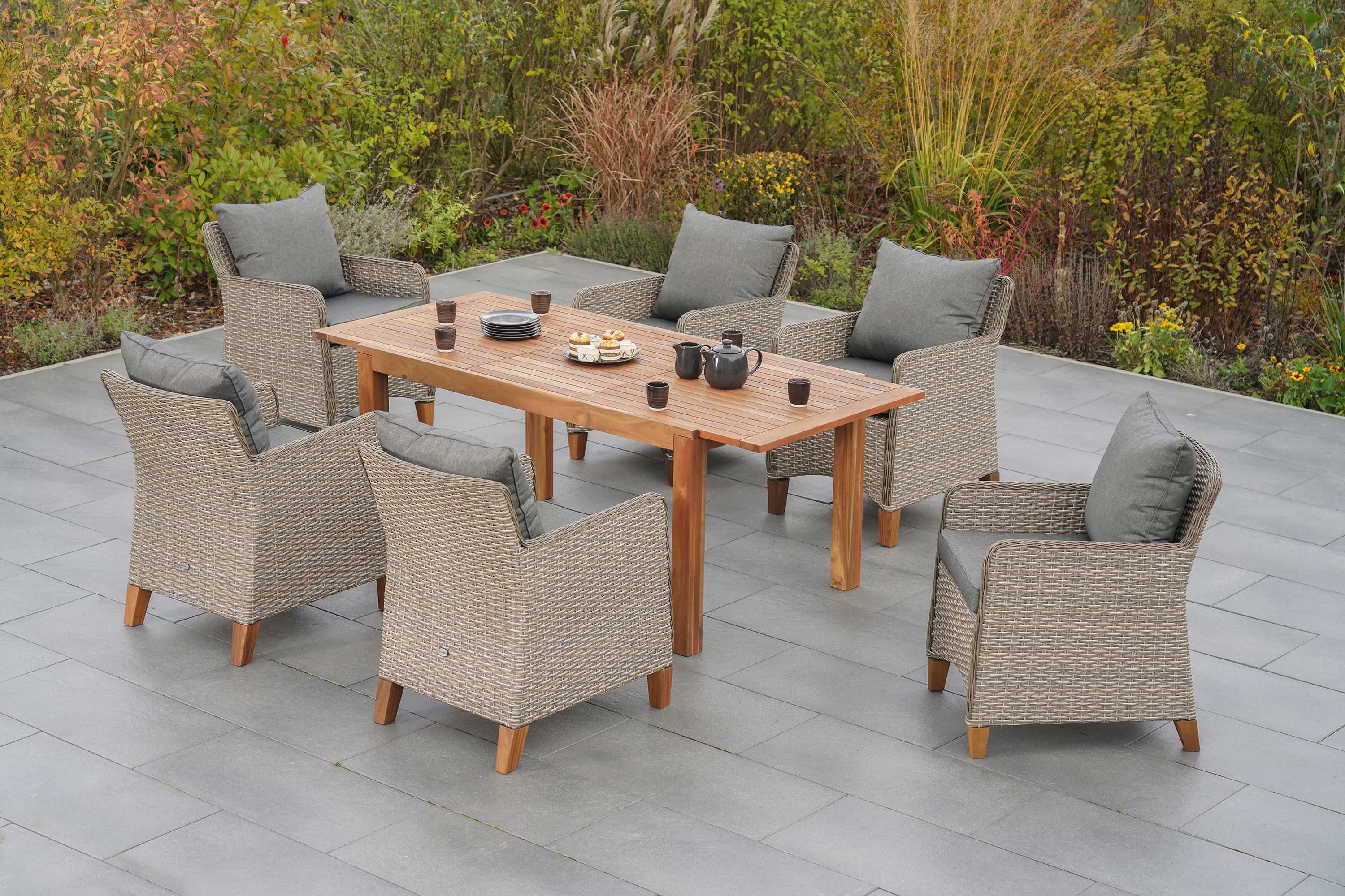 Avellino Set, 7tlg., Ausziehtisch 150/200 x 90 cm, inkl. Kissen