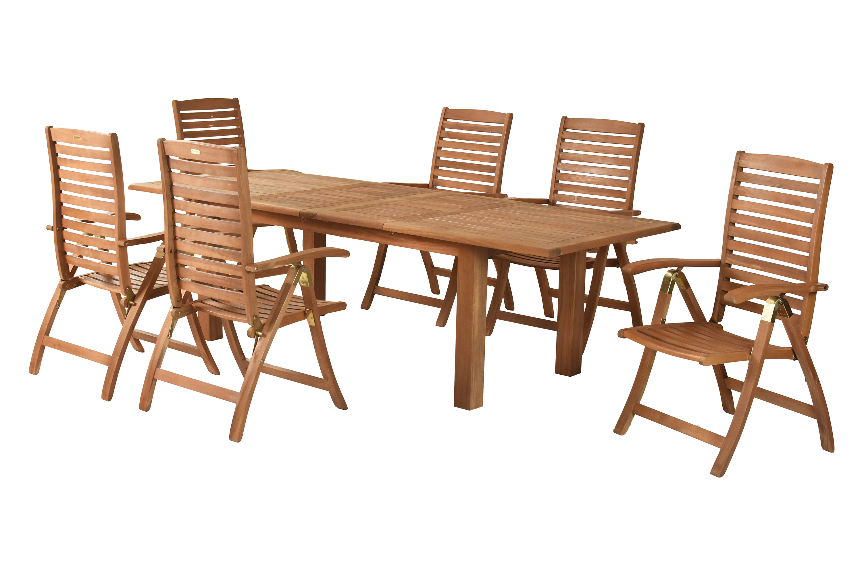 Paraiba Set 7tlg., 6 Klappsessel, Doppelausziehtisch 180 (220/260) x 100 cm Paraiba Set 7tlg., 6 Klappsessel, Doppelausziehtisch 180 (220/260) x 100 cm