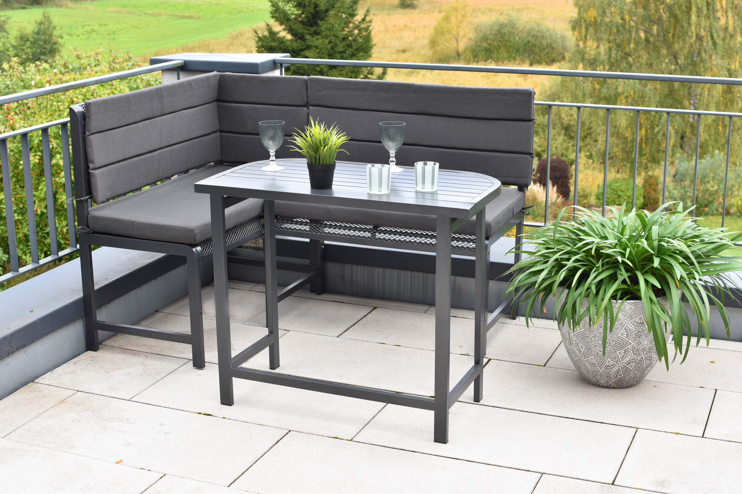 Elos Eckbank Set, 1 Eckbank, Klappentisch 90 x 50 cm, inkl. Kissen