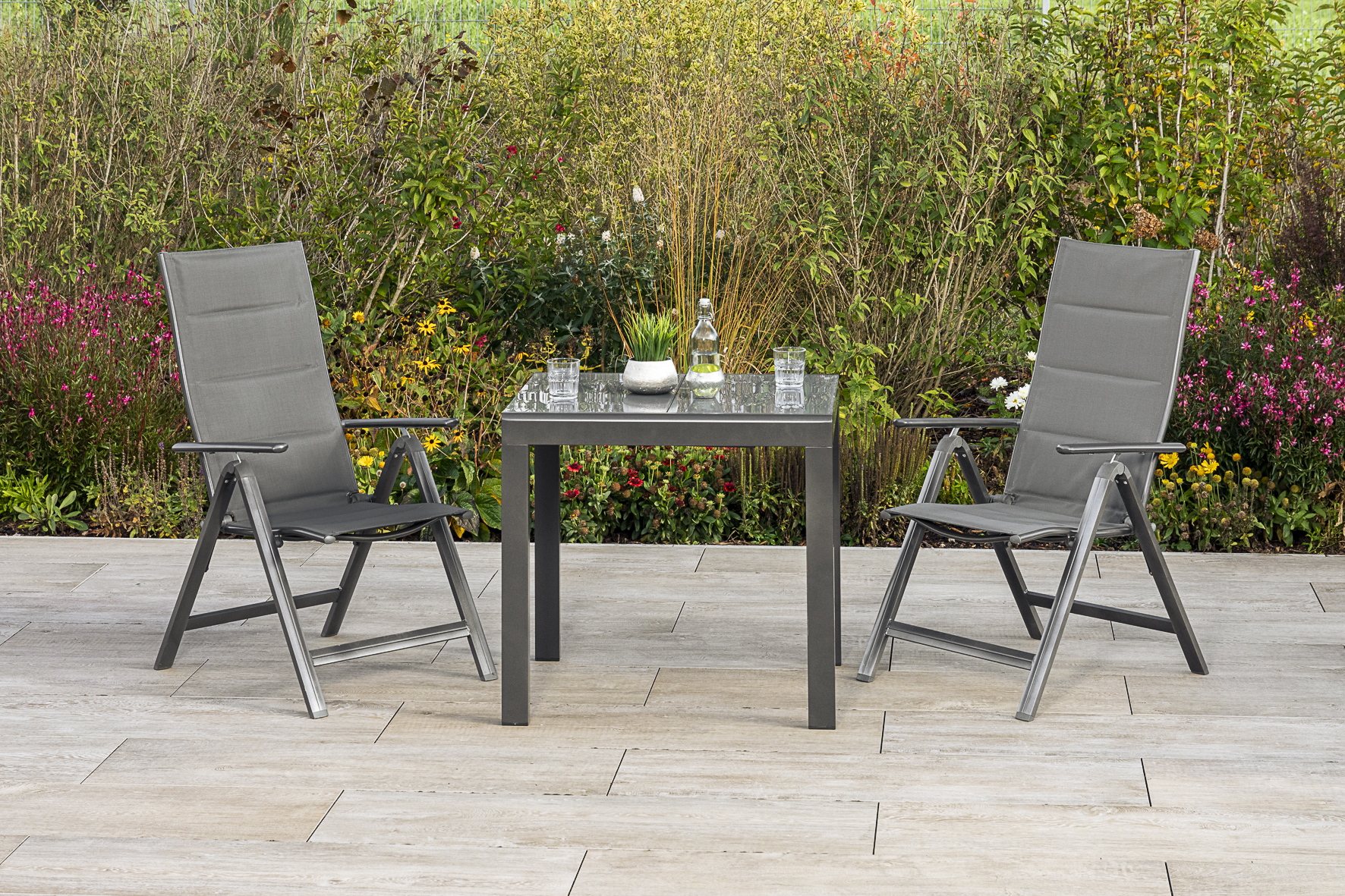 50569-207-2 Taviano Set, 3tlg., 2 Klappsessel, Ausziehtisch 80/120 x 70 cm, grau