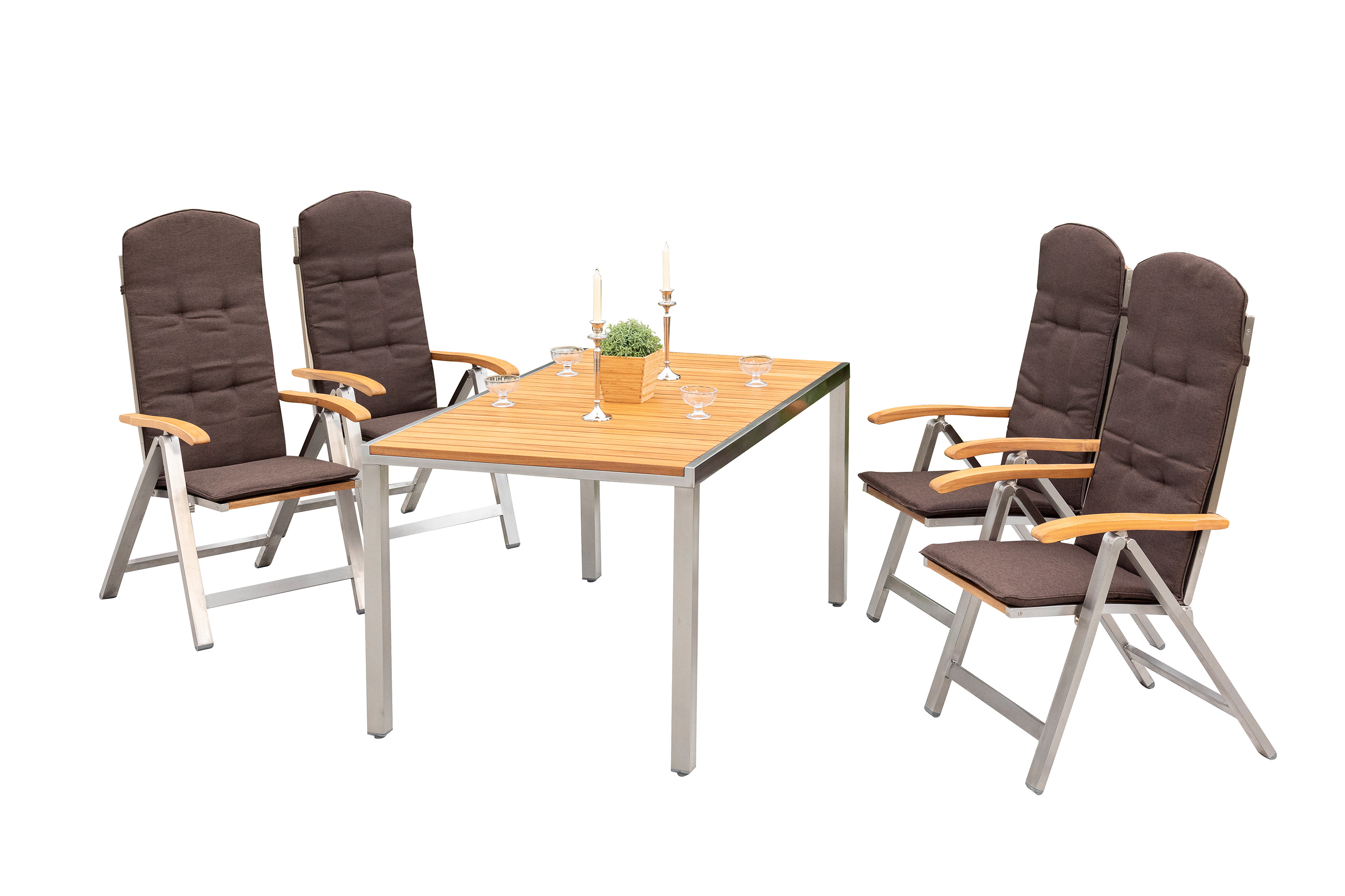 Keros Set 9tlg., 4 Klappsessel, Tisch 150 x 90 cm, inkl. Kissen Keros Set 9tlg., 4 Klappsessel, Tisch 150 x 90 cm, inkl. Kissen