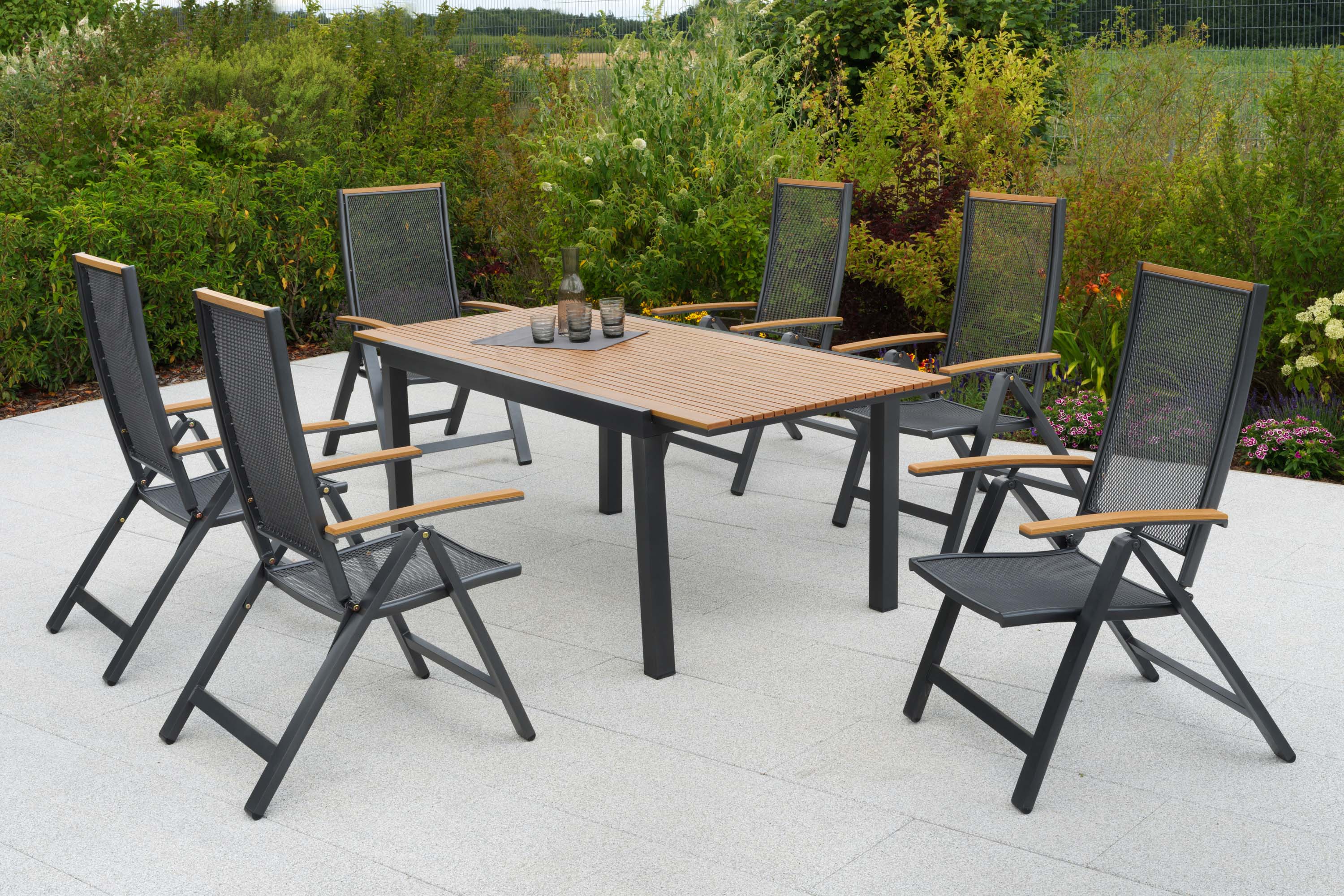 Itanos Set 7tlg., 6 Klappsessel, Ausziehtisch 150 (200) x 90 cm Itanos Set 7tlg., 6 Klappsessel, Ausziehtisch 150 (200) x 90 cm