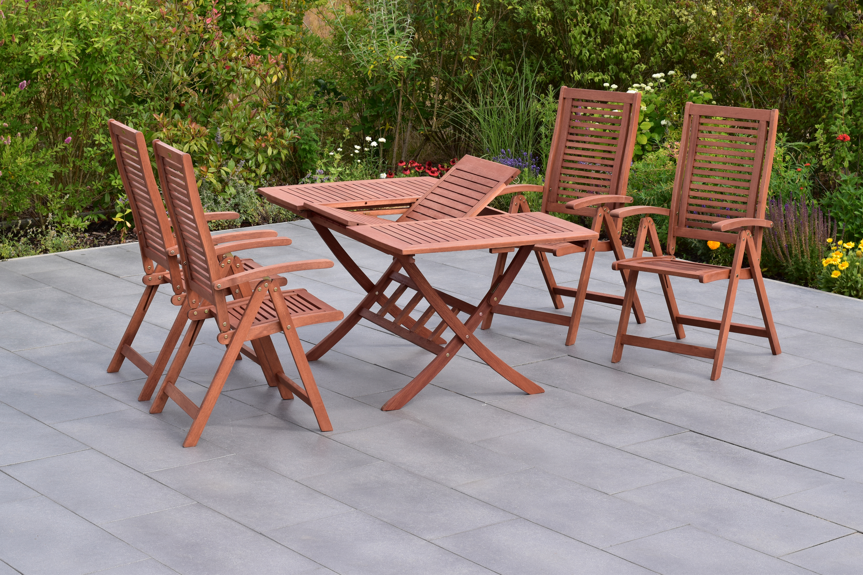 Cordoba Set 5tlg., 4 Klappsessel, Klappausziehtisch 110 (160) x 90 cm Cordoba Set 5tlg., 4 Klappsessel, Klappausziehtisch 110 (160) x 90 cm