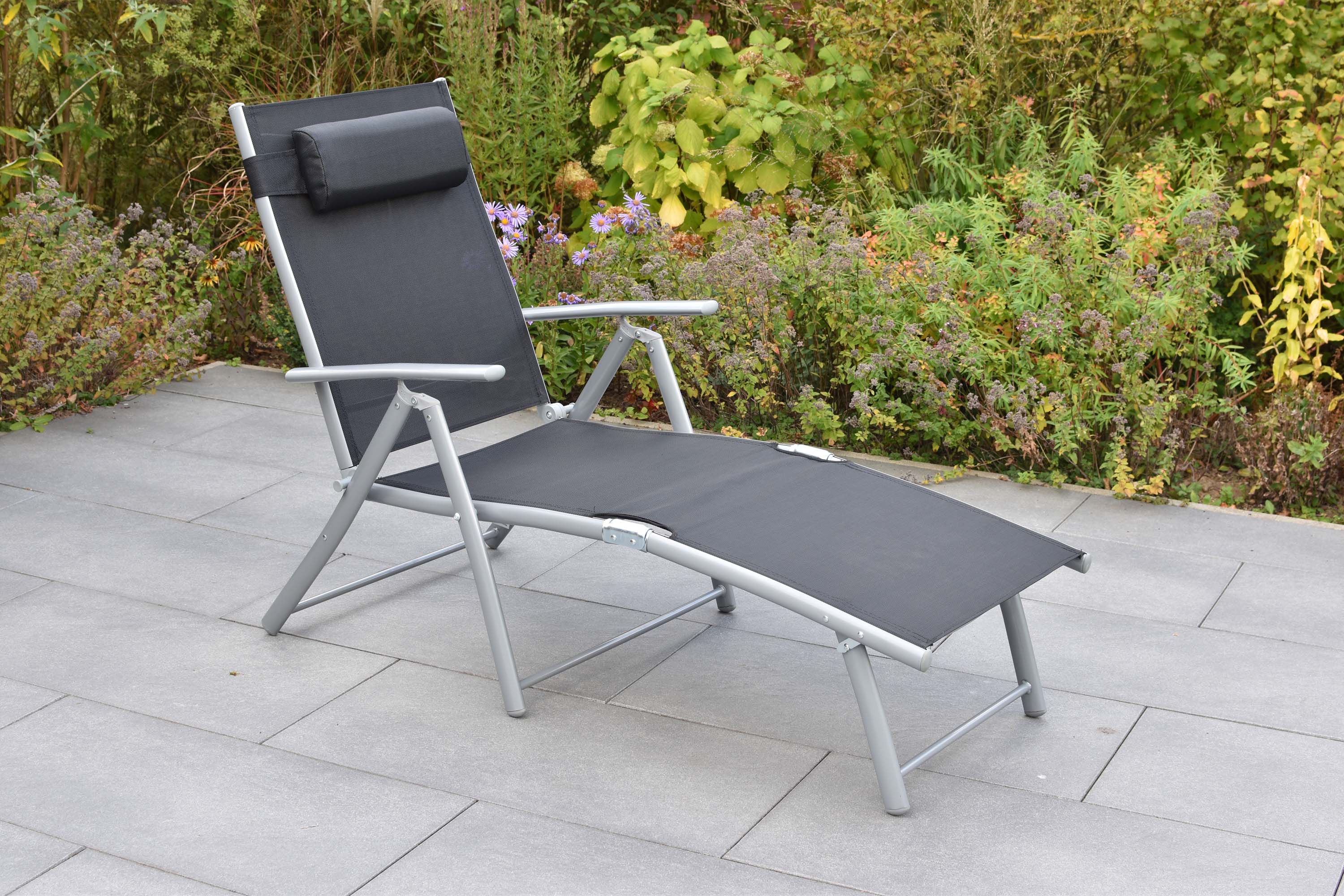 Deckchair, inkl. Kopfkissen, schwarz