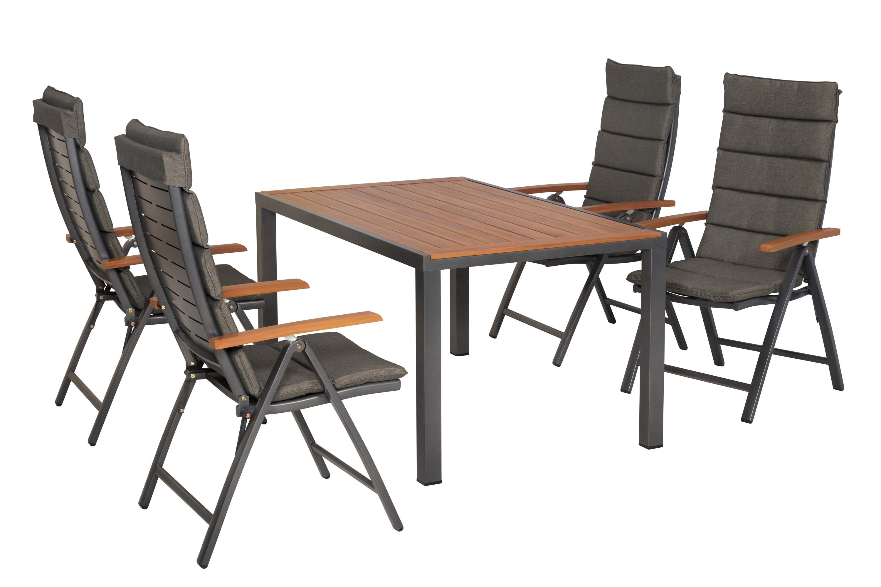 Tinos Set 9tlg., 4 Klappsessel, Tisch 150 x 90 cm, inkl. Kissen