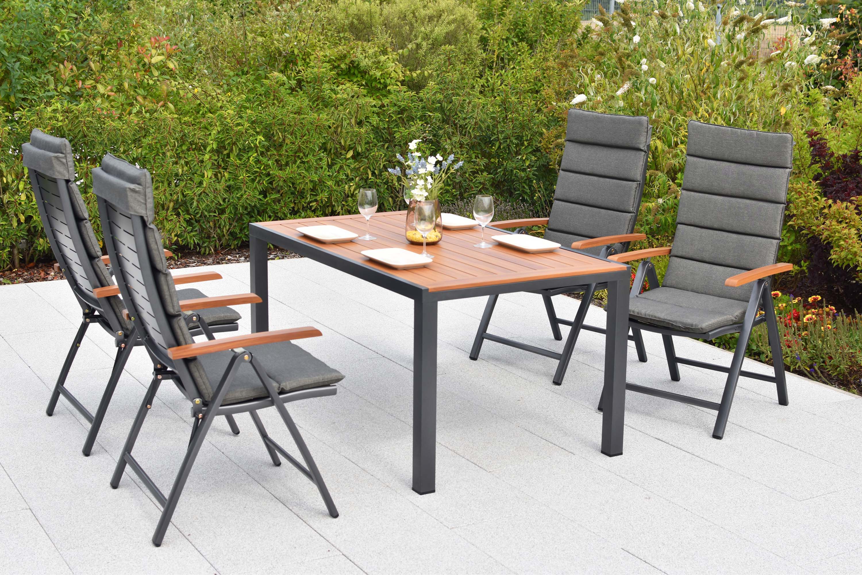 Tinos Set 9tlg., 4 Klappsessel, Tisch 150 x 90 cm, inkl. Kissen