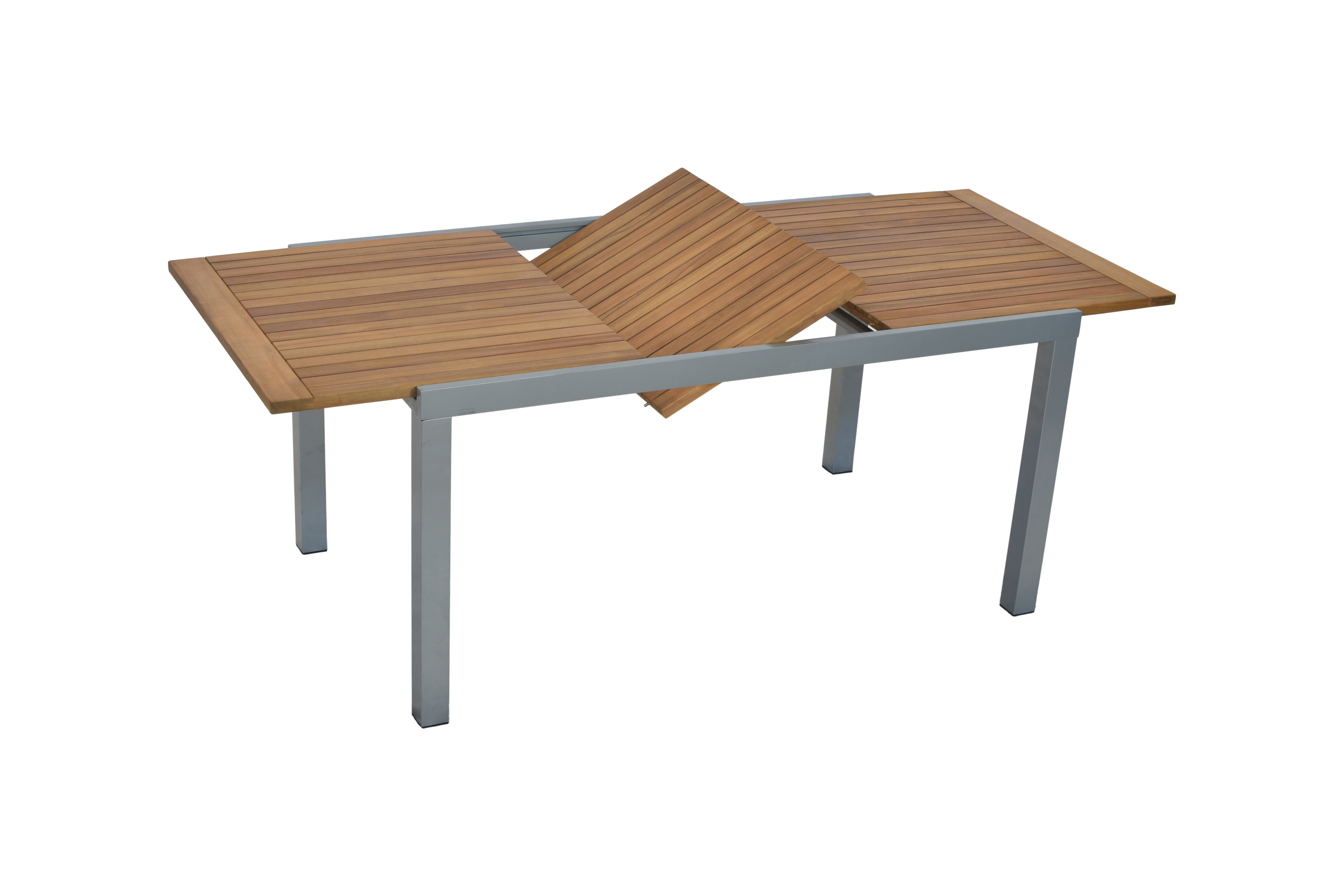 Naxos Set 5tlg., 4 Klappsessel, Ausziehtisch 150 (200) x 90 cm, silber Naxos Set 5tlg., 4 Klappsessel, Ausziehtisch 150 (200) x 90 cm, silber
