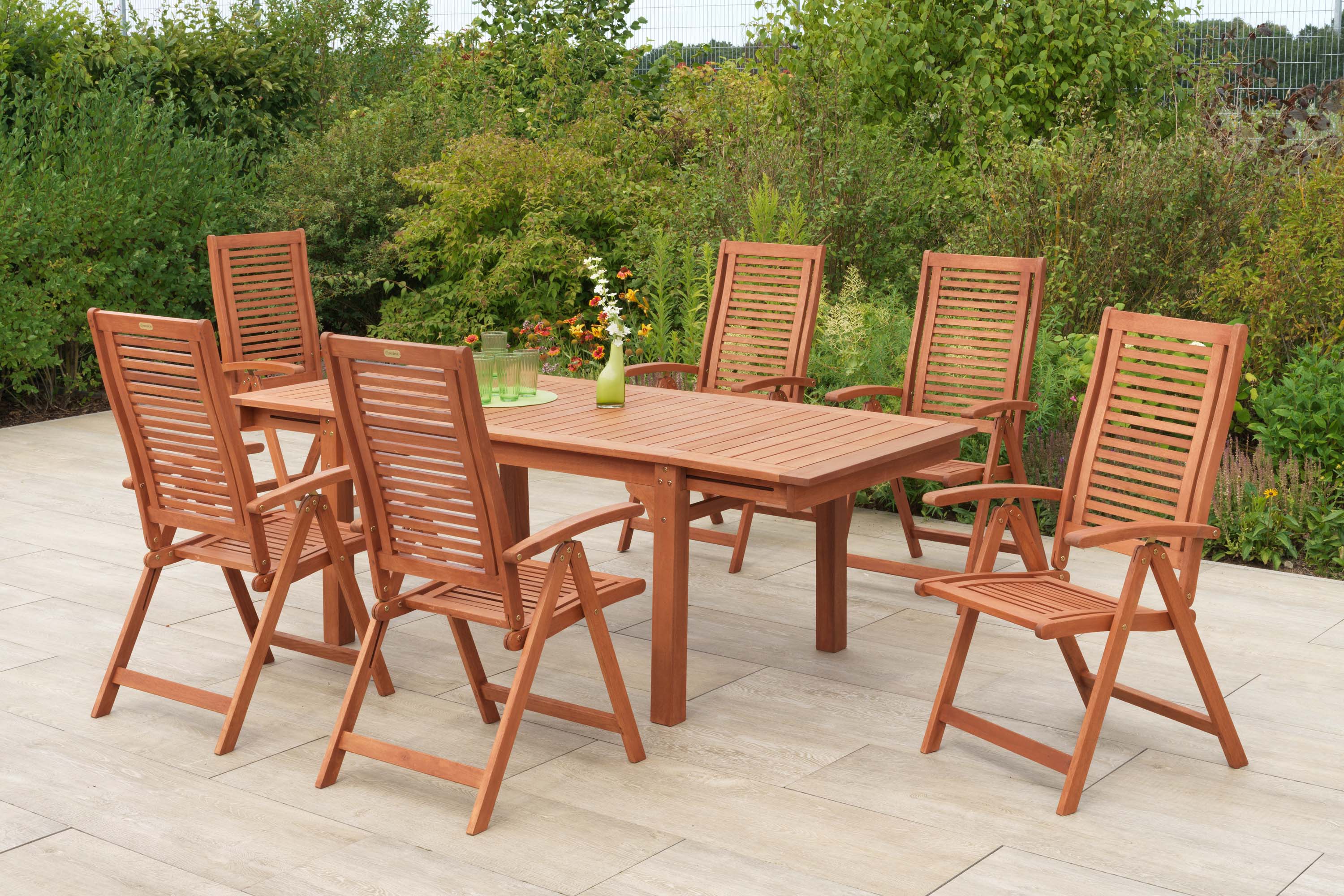 Cordoba Set 7llg., 6 Klappsessel, Seitenausziehtisch 150/185/220 cm