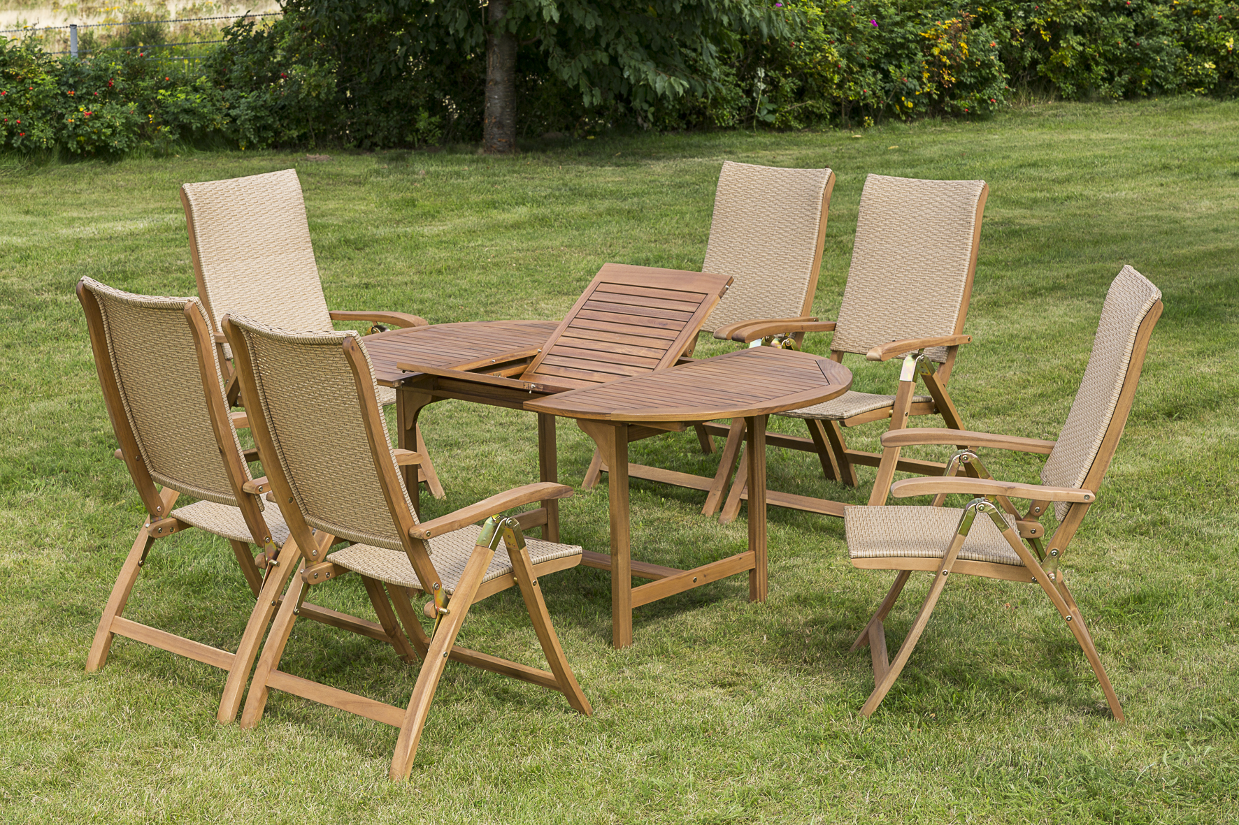 Capri Set 7tlg., 6 Klappsessel, Ausziehtisch 120 (170) x 100 cm