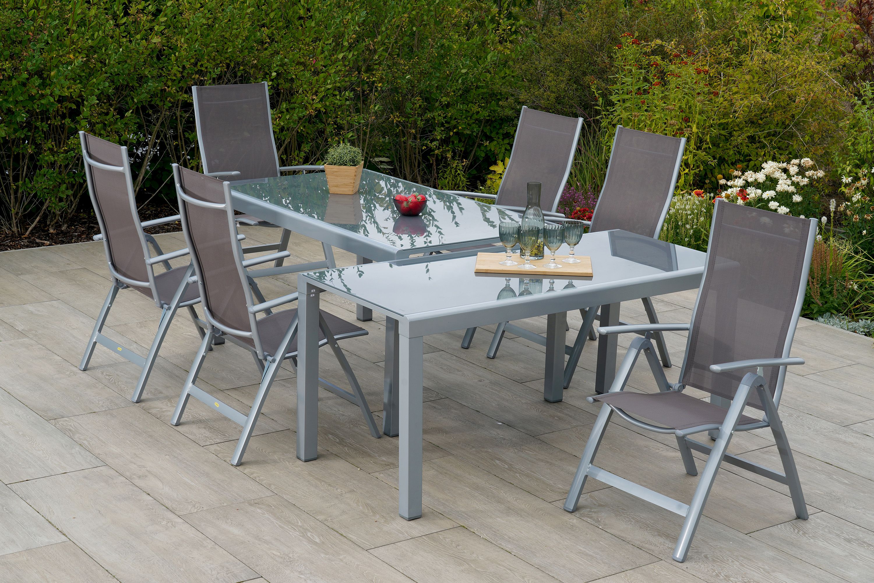 Carrara Set, 7tlg., Ausziehtisch 160/320 x 90/75 cm