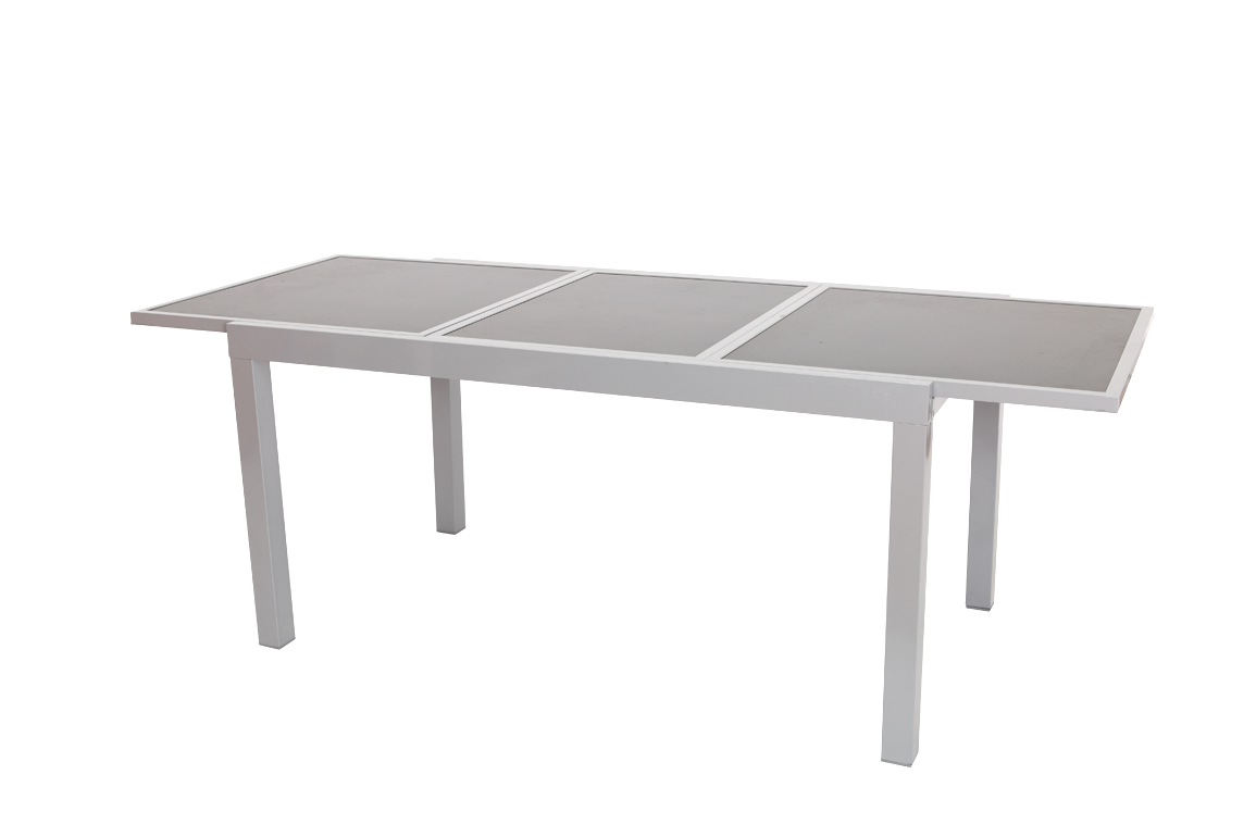 Amalfi Set 7tlg., 6 Stapelsessel, Auszietisch 160 (220) x 90 cm, schwarz