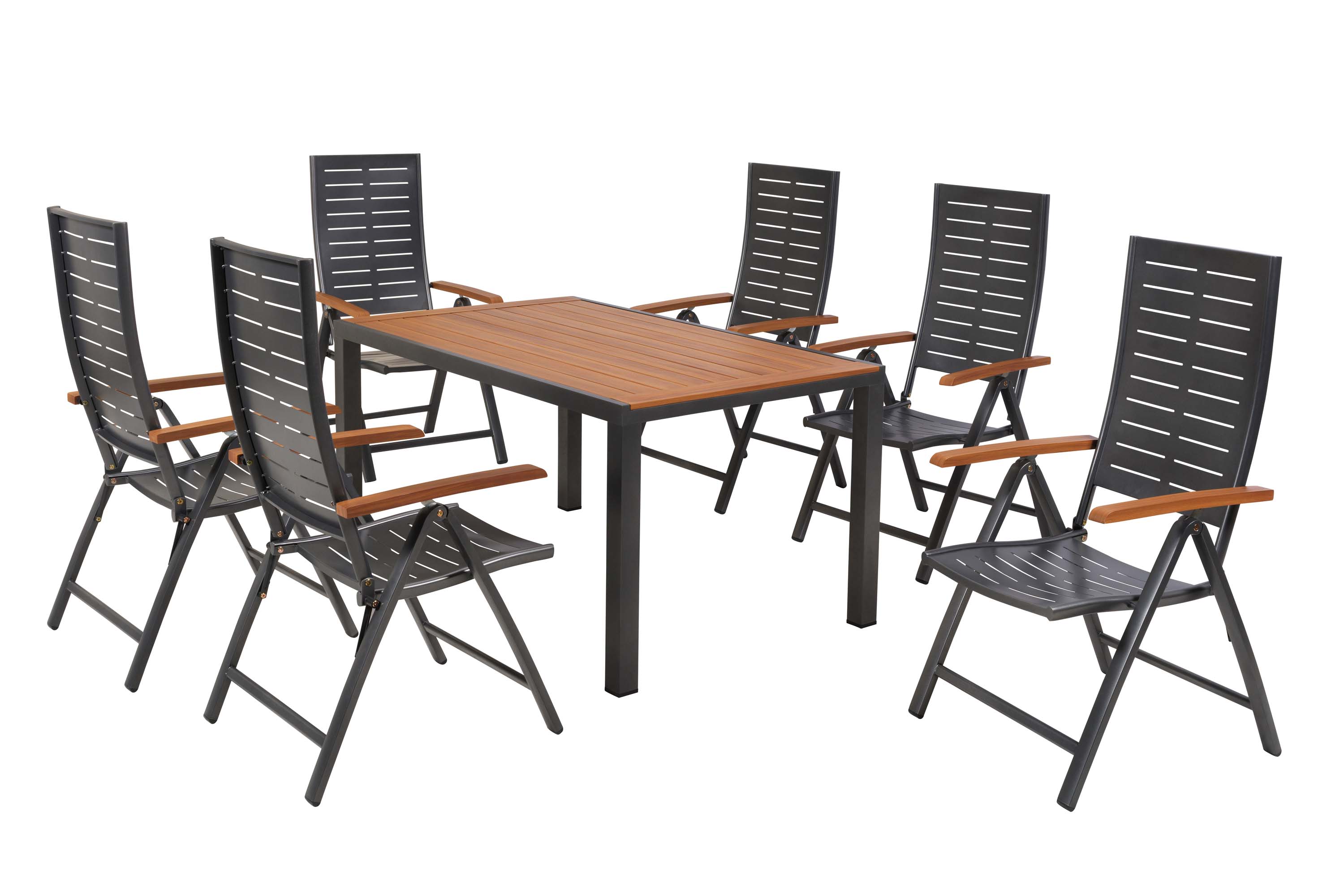 Tinos Set 7tlg., 6 Klappsessel, Ausziehtisch 150 (200) x 90 cm